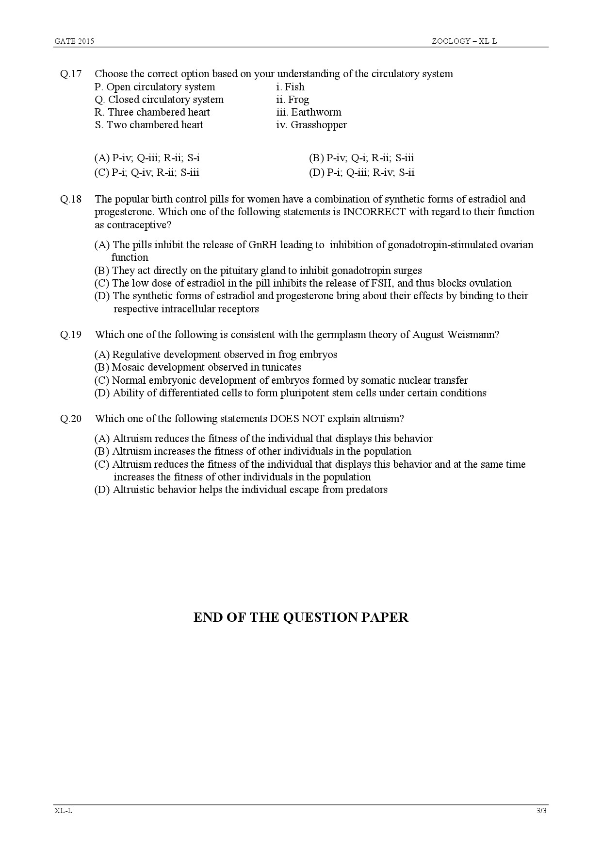 GATE Exam Question Paper 2015 Life Sciences 18