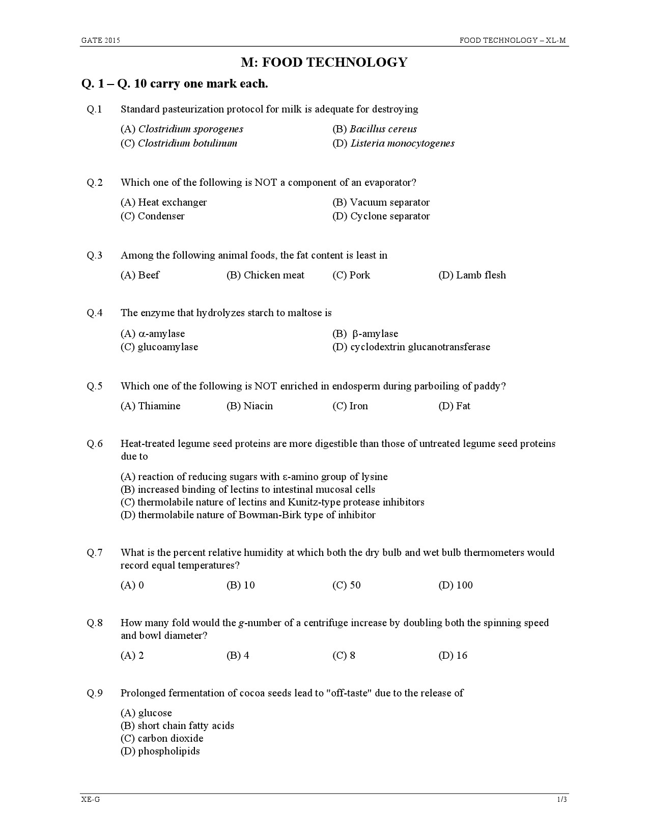 GATE Exam Question Paper 2015 Life Sciences 19