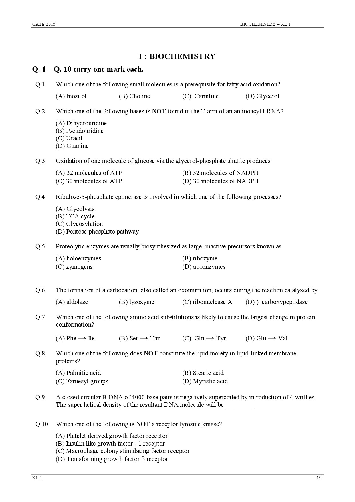 GATE Exam Question Paper 2015 Life Sciences 4
