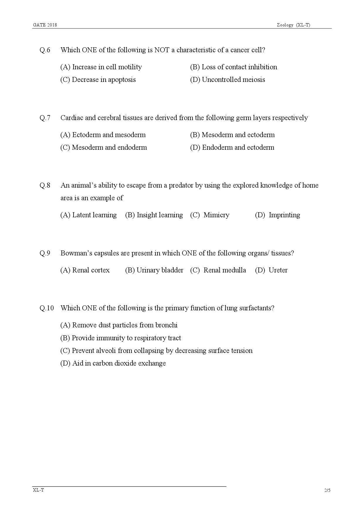 GATE Exam Question Paper 2018 Life Sciences 9