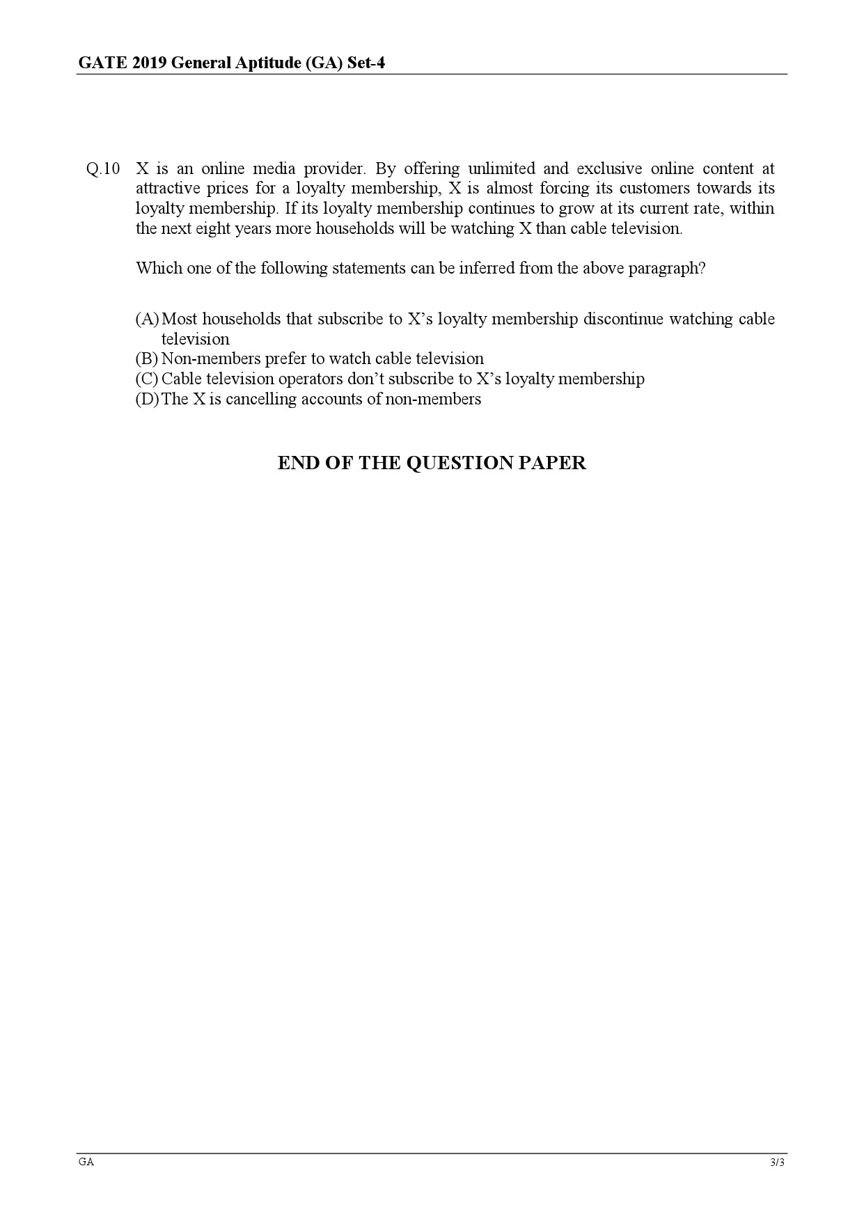 GATE Exam Question Paper 2019 Life Sciences 3