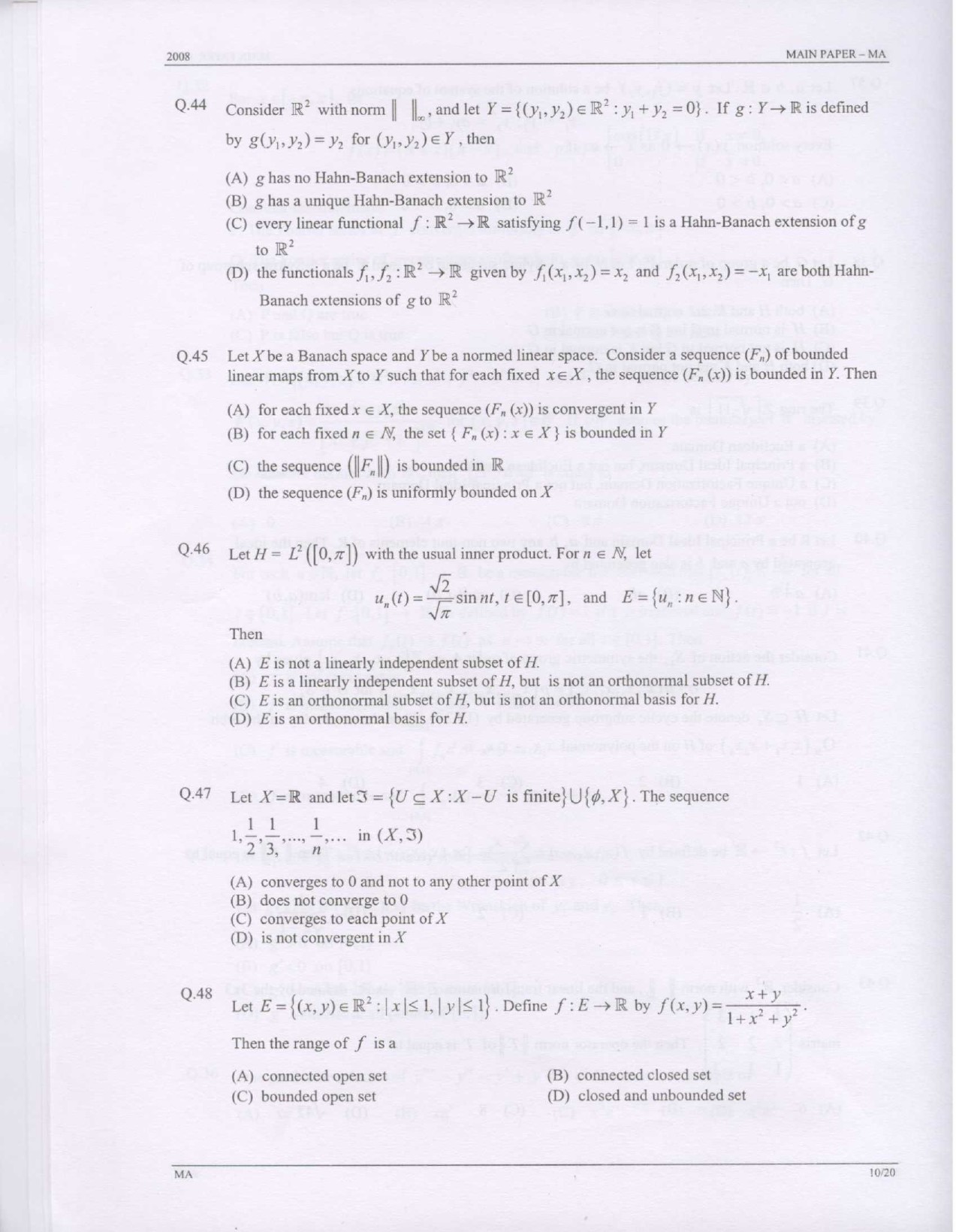 GATE Exam Question Paper 2008 Mathematics 10