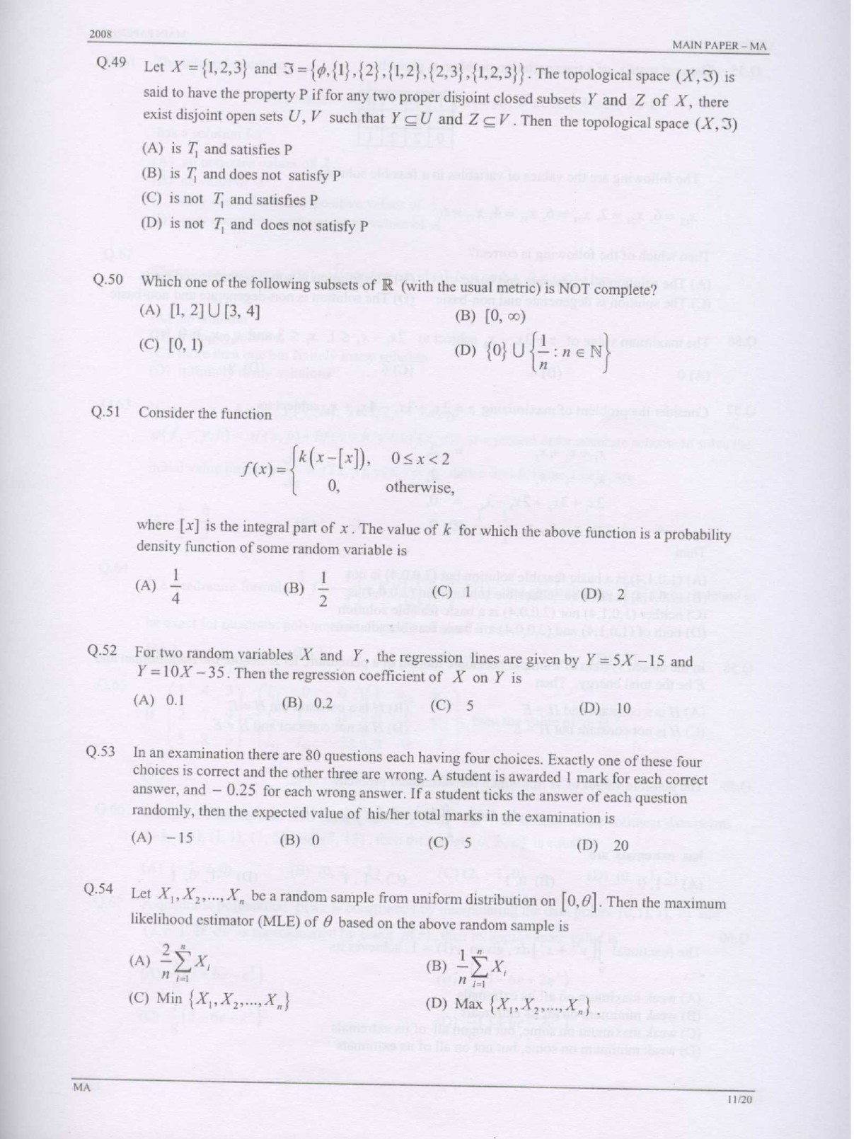 GATE Exam Question Paper 2008 Mathematics 11