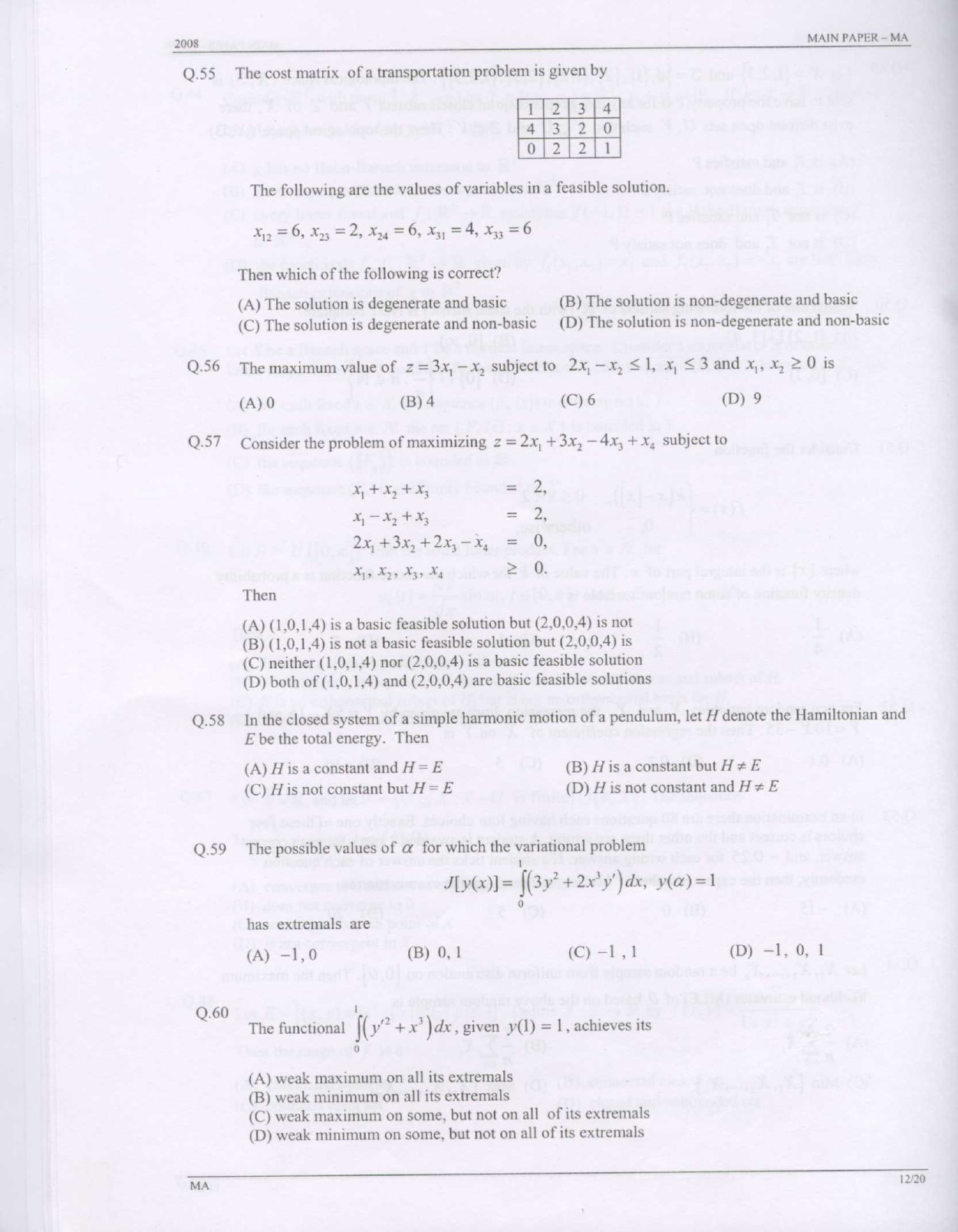 GATE Exam Question Paper 2008 Mathematics 12