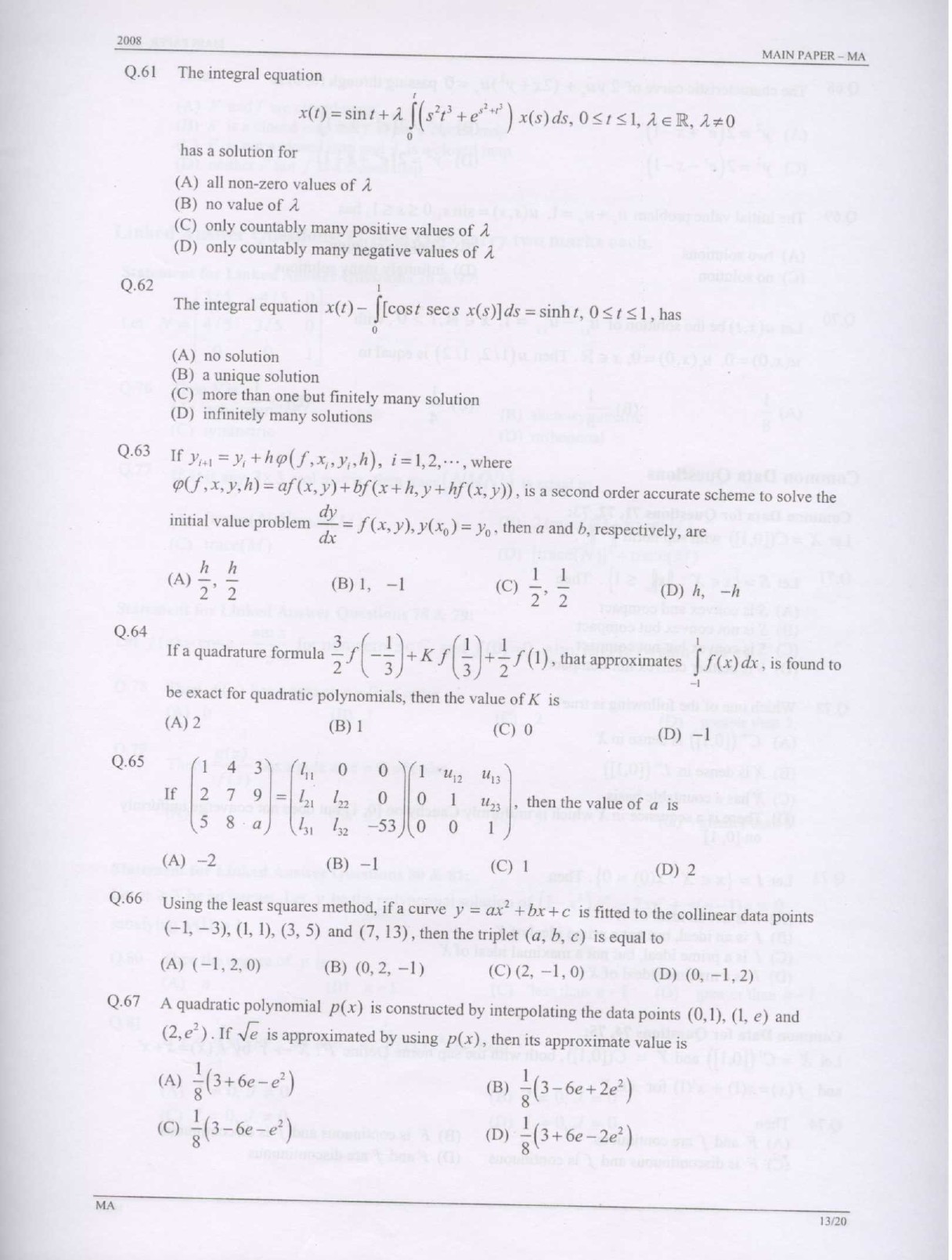 GATE Exam Question Paper 2008 Mathematics 13