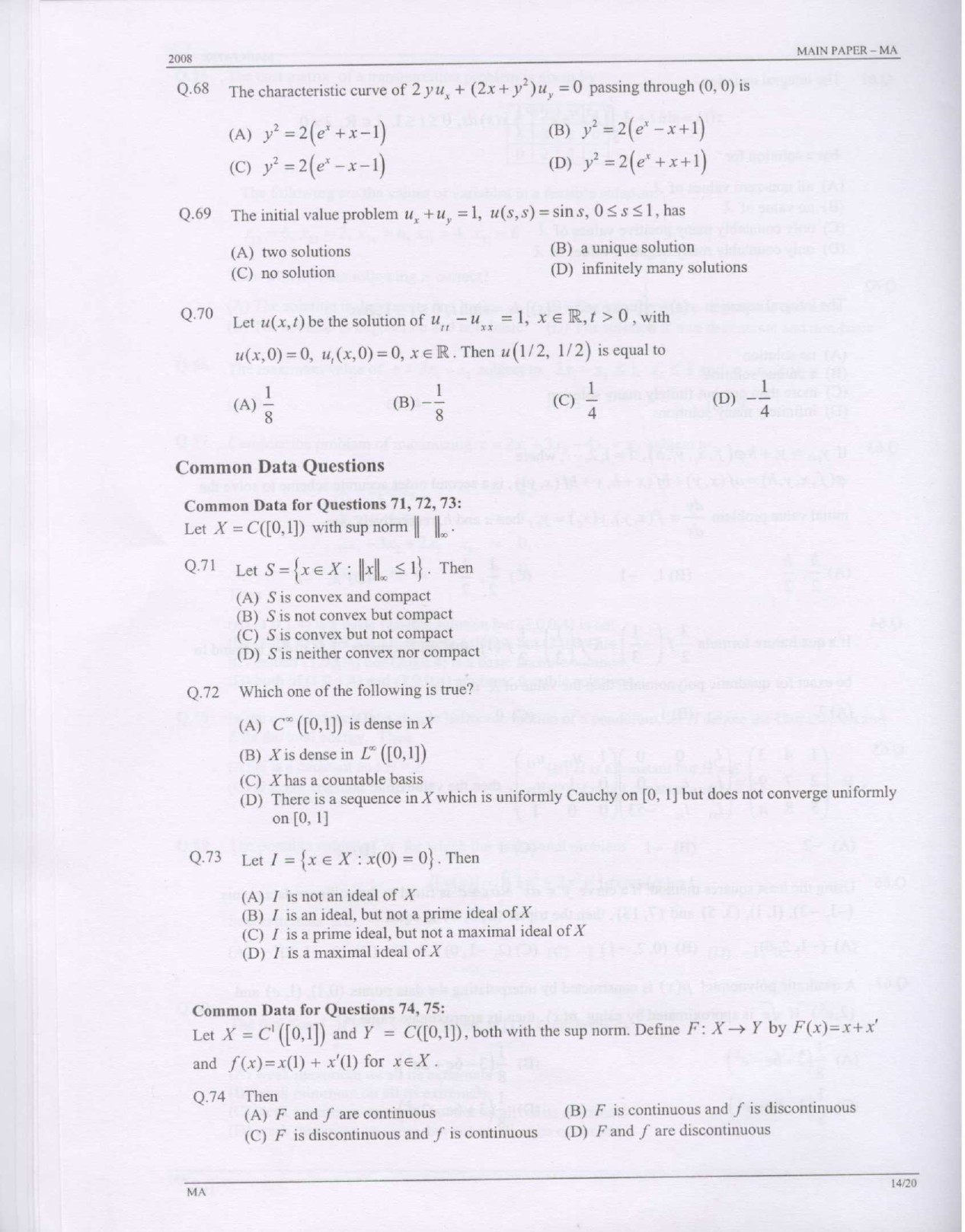 GATE Exam Question Paper 2008 Mathematics 14