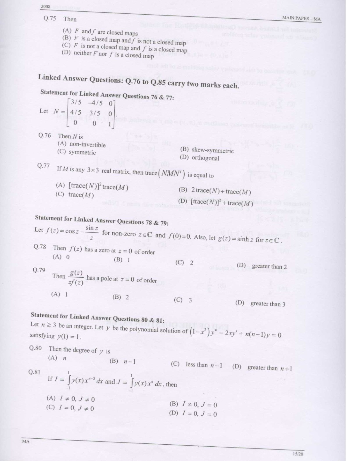GATE Exam Question Paper 2008 Mathematics 15