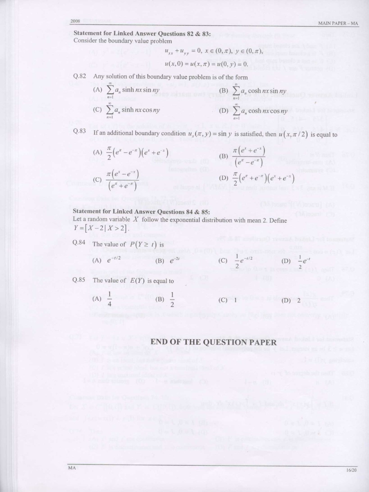 GATE Exam Question Paper 2008 Mathematics 16