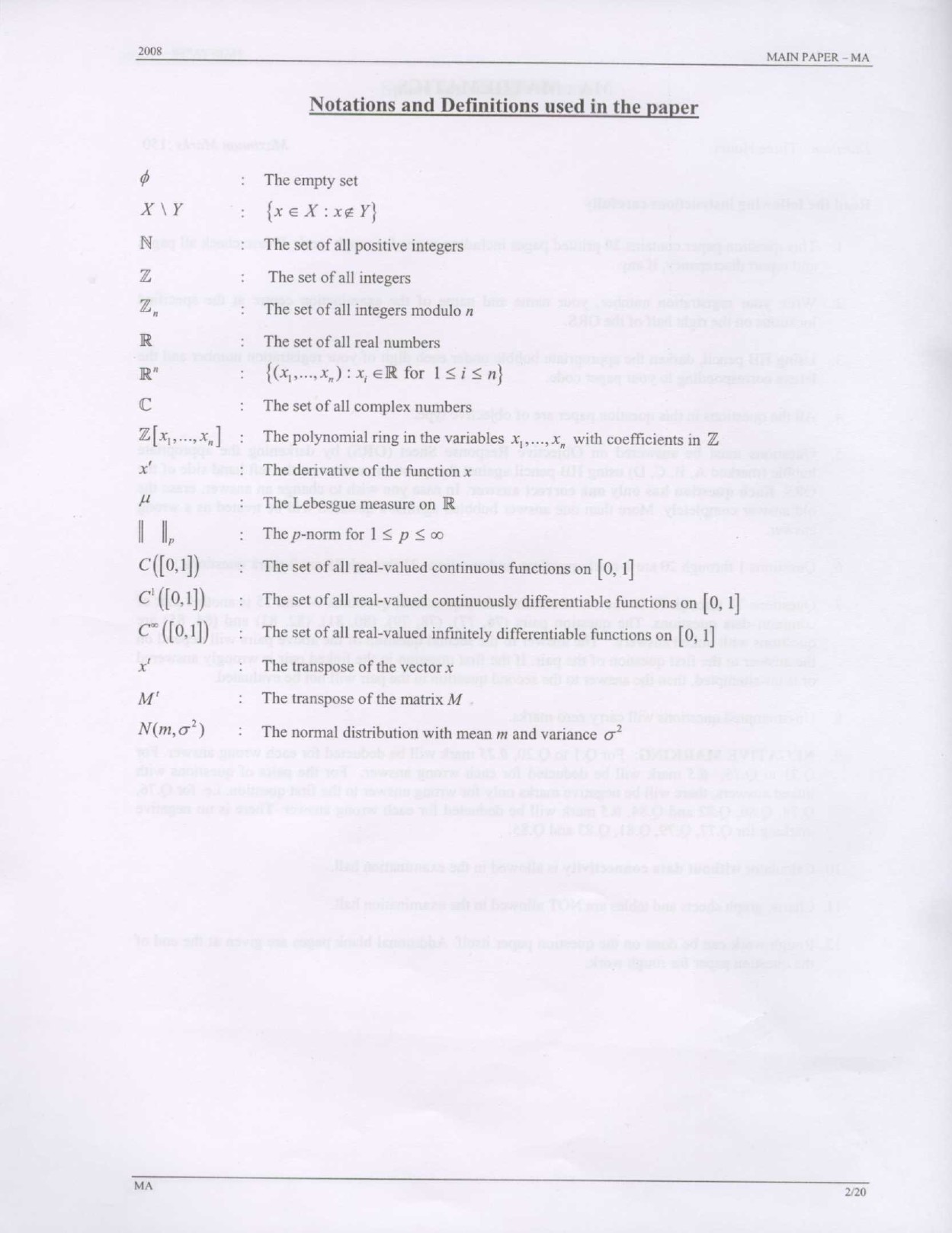 GATE Exam Question Paper 2008 Mathematics 2