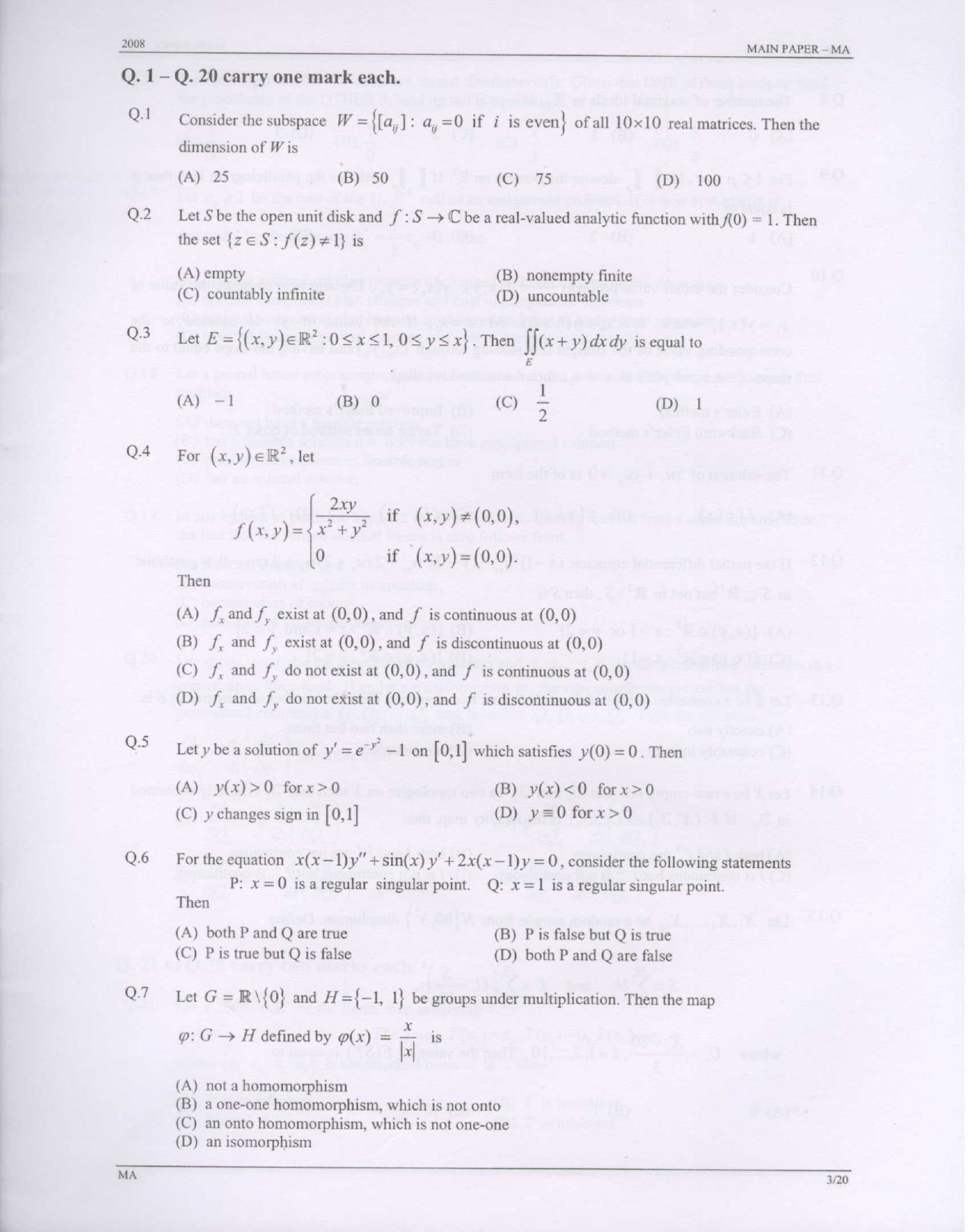 GATE Exam Question Paper 2008 Mathematics 3
