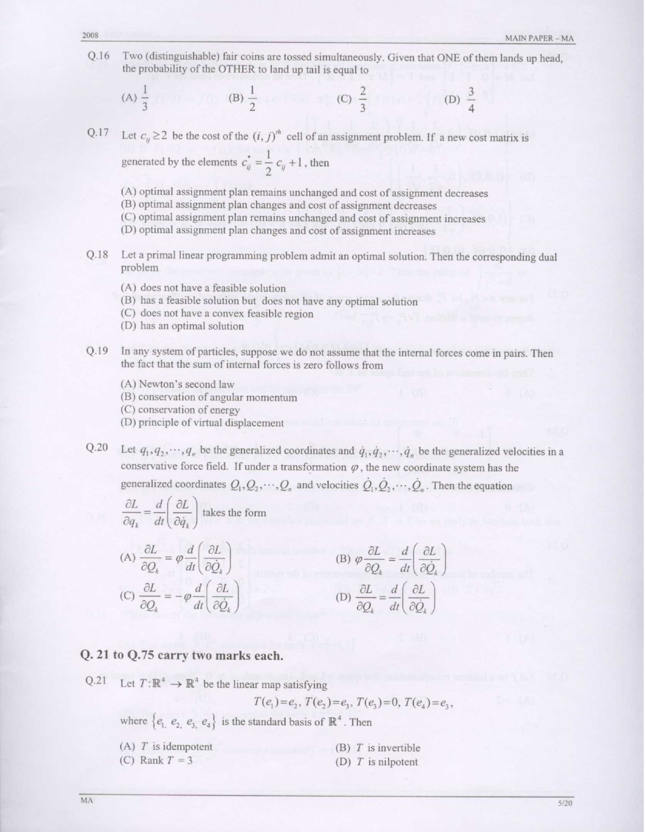 GATE Exam Question Paper 2008 Mathematics 5