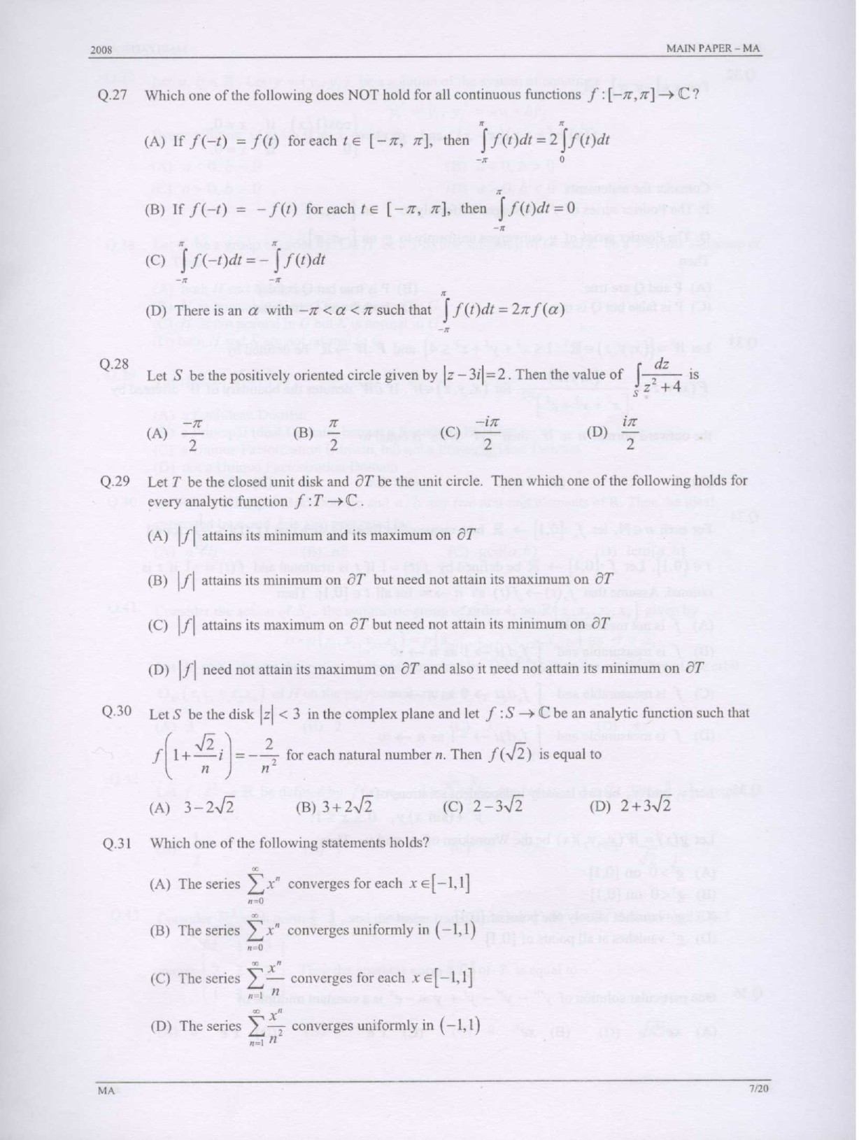 GATE Exam Question Paper 2008 Mathematics 7