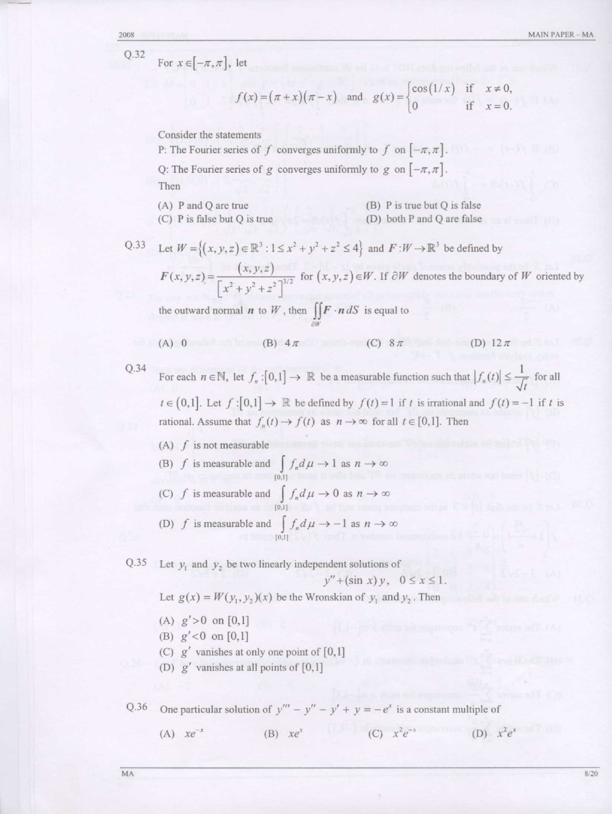 GATE Exam Question Paper 2008 Mathematics 8