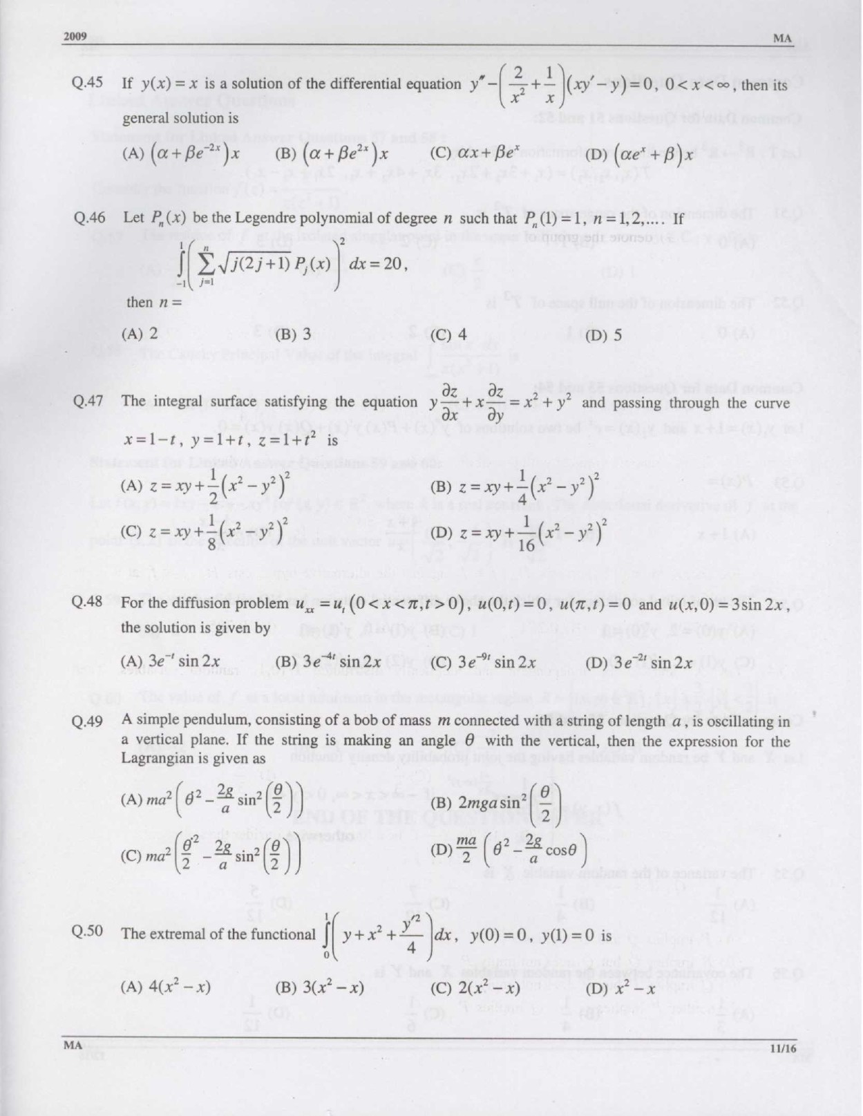GATE Exam Question Paper 2009 Mathematics 11