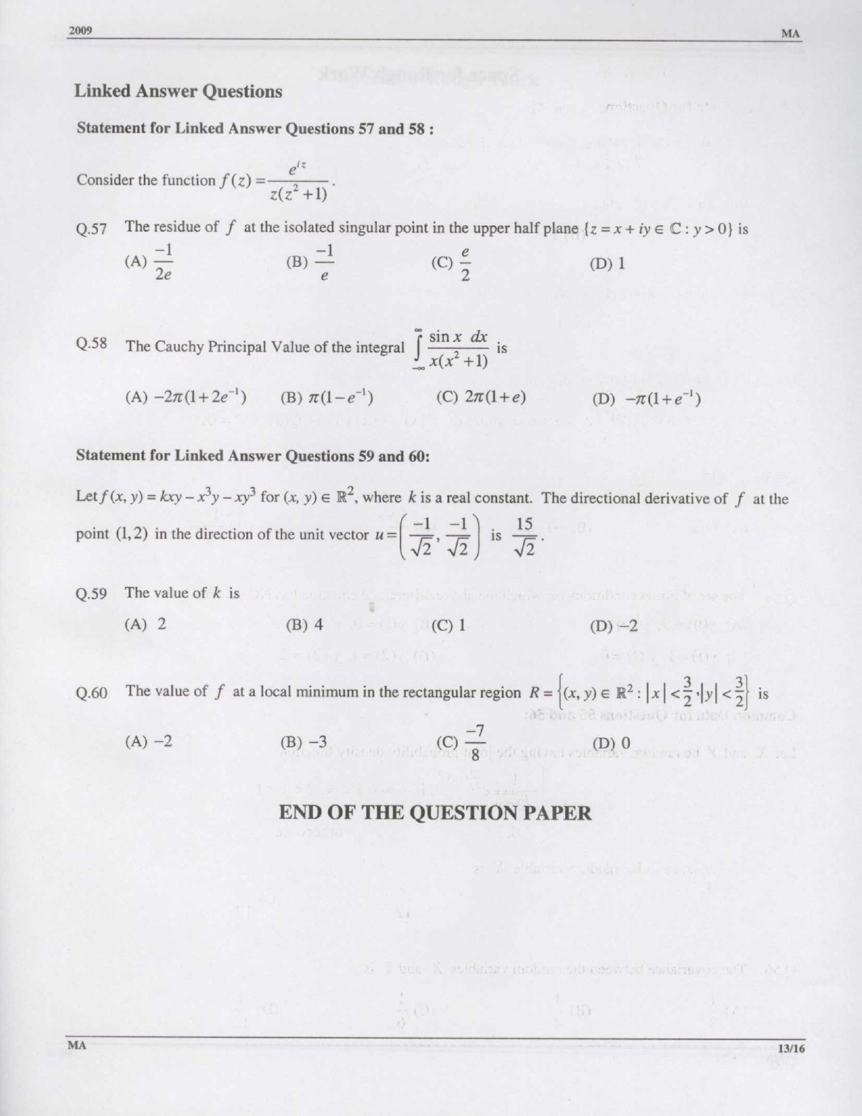 GATE Exam Question Paper 2009 Mathematics 13