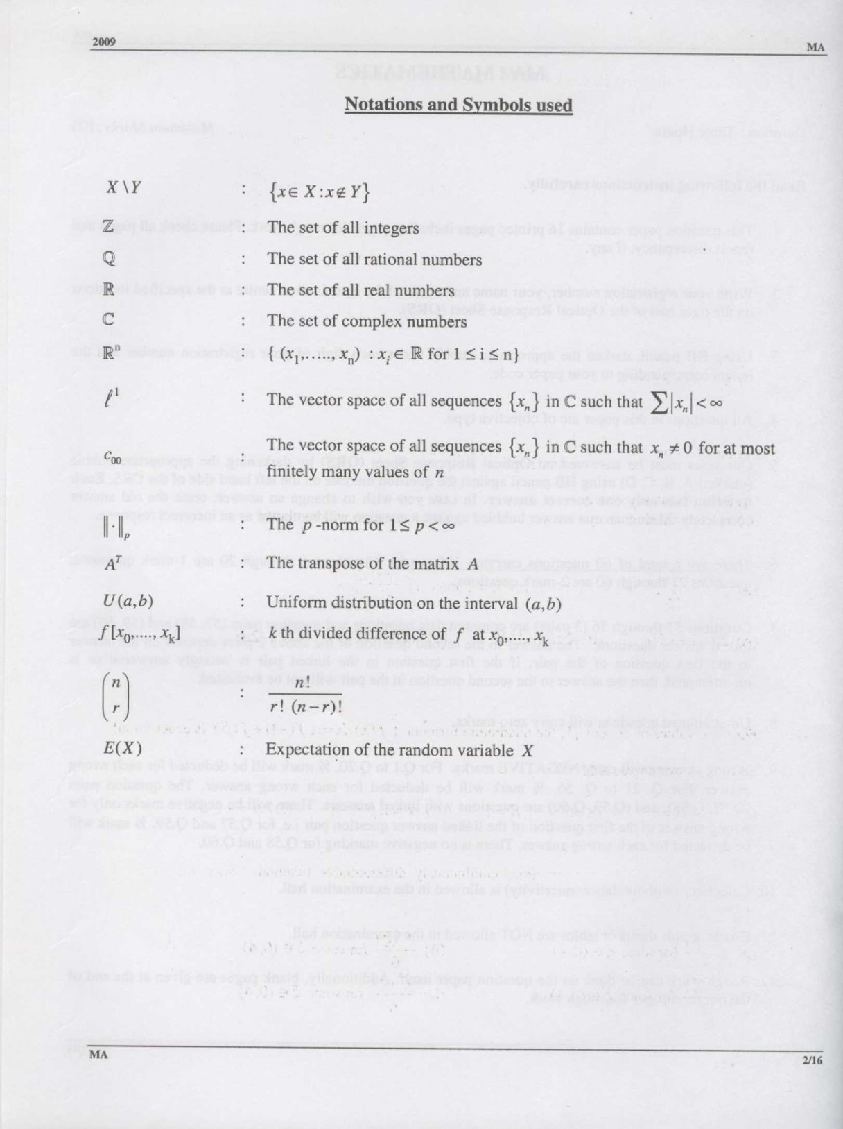 GATE Exam Question Paper 2009 Mathematics 2
