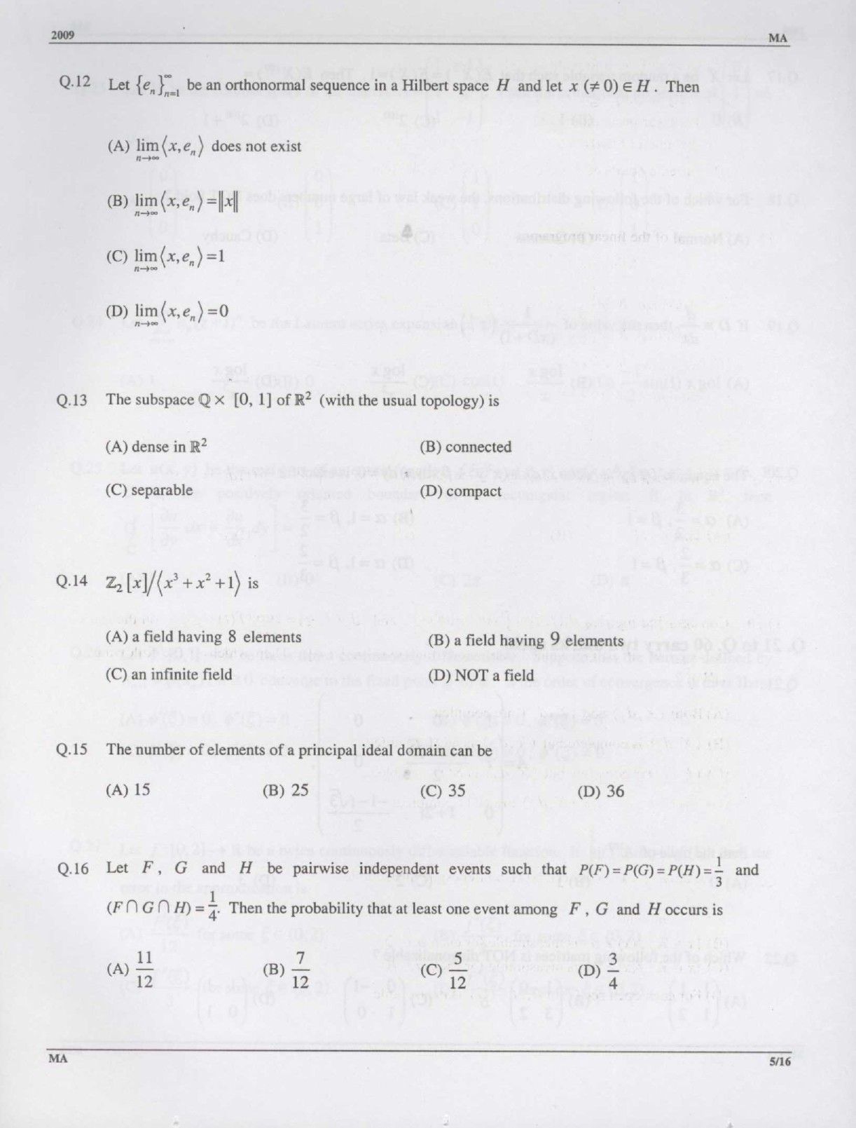GATE Exam Question Paper 2009 Mathematics 5