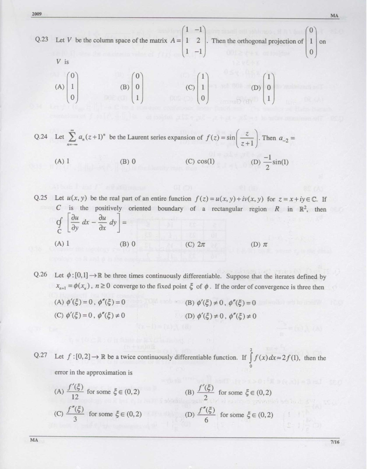 GATE Exam Question Paper 2009 Mathematics 7