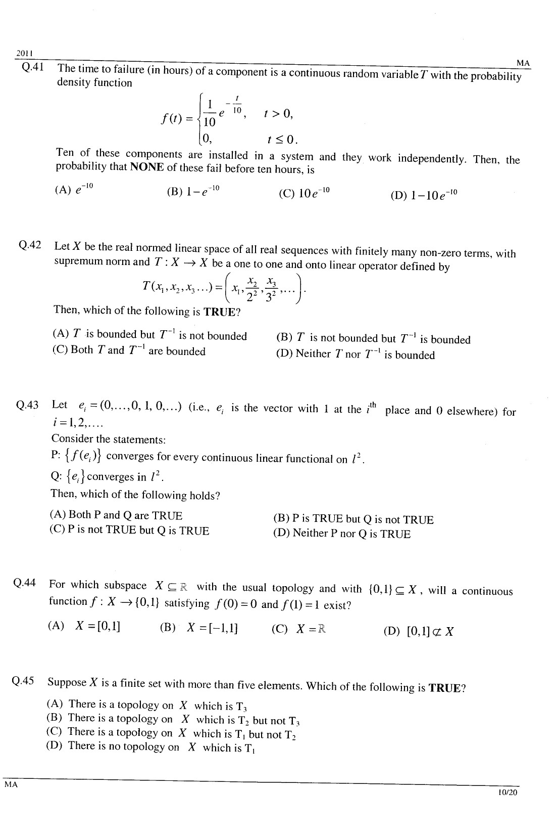 GATE Exam Question Paper 2011 Mathematics 10