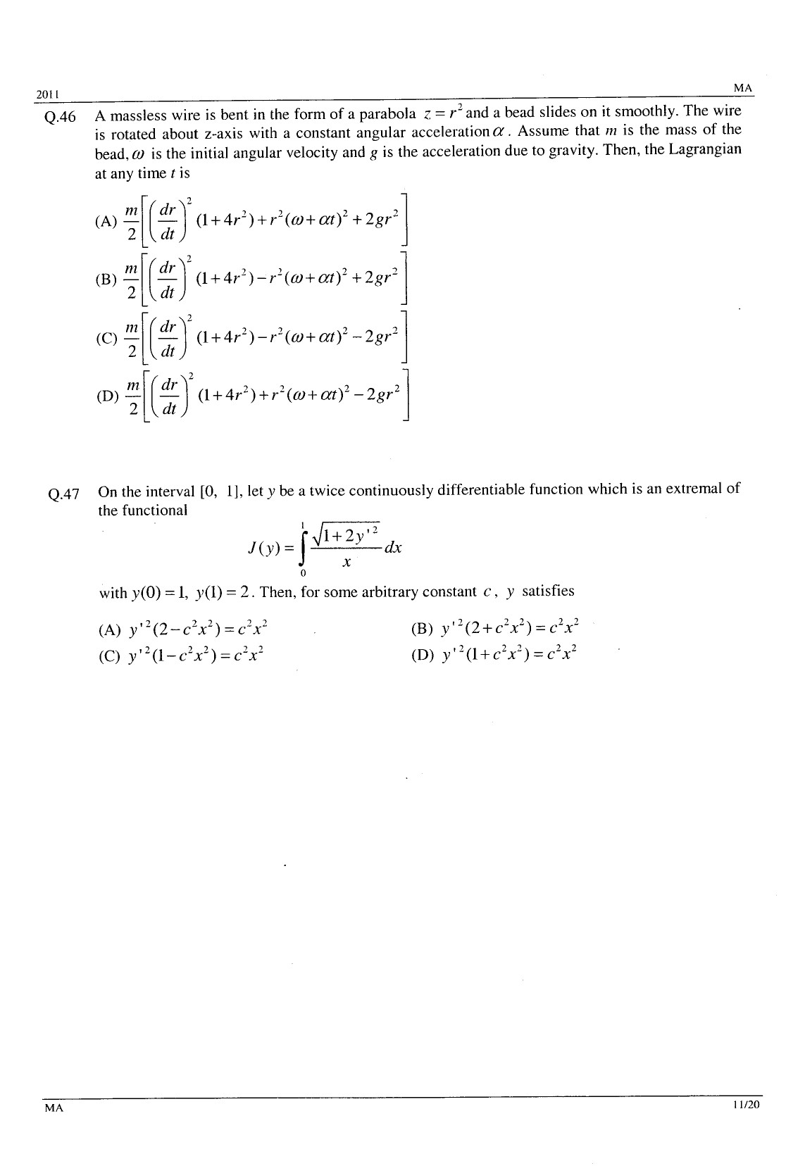 GATE Exam Question Paper 2011 Mathematics 11