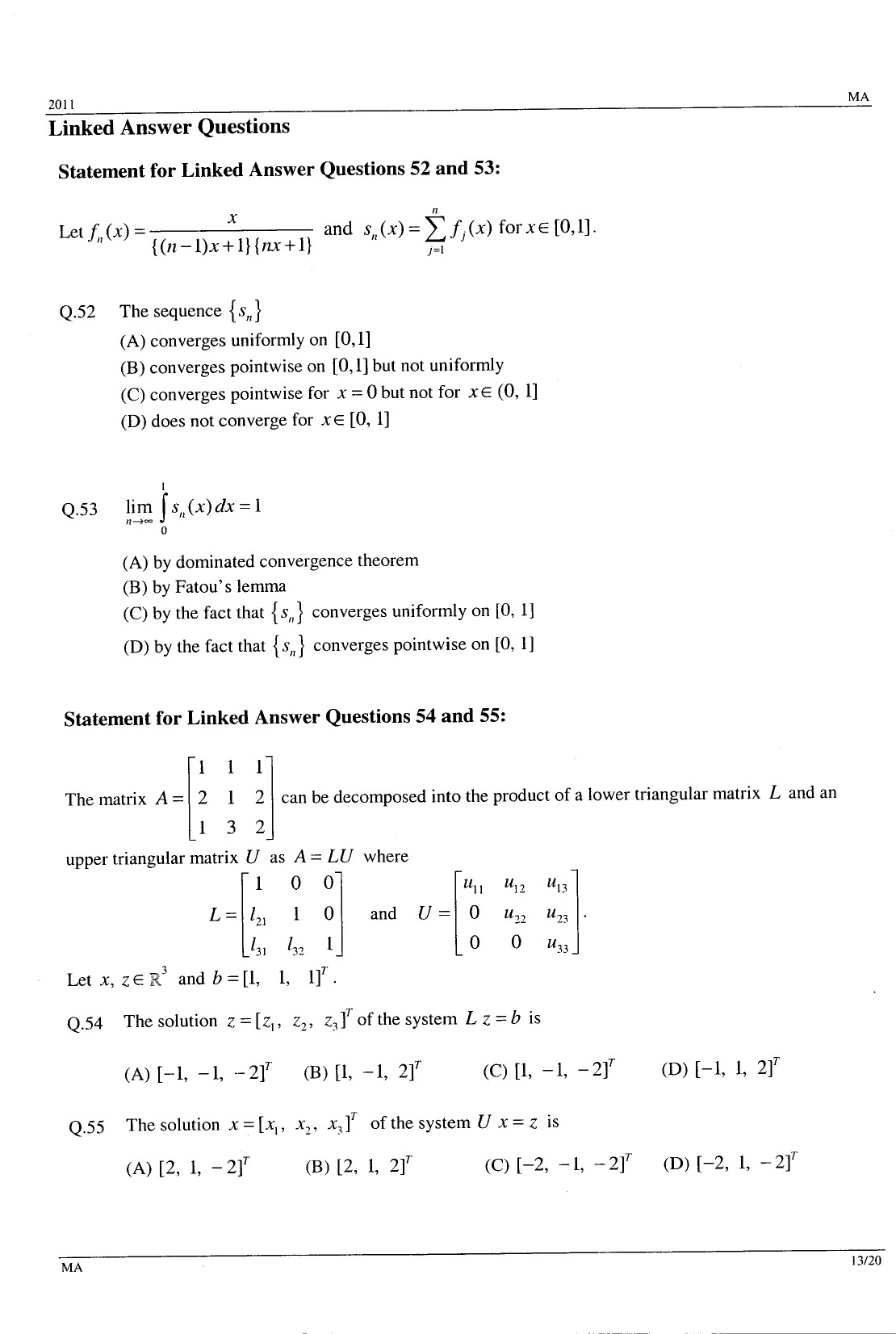 GATE Exam Question Paper 2011 Mathematics 13