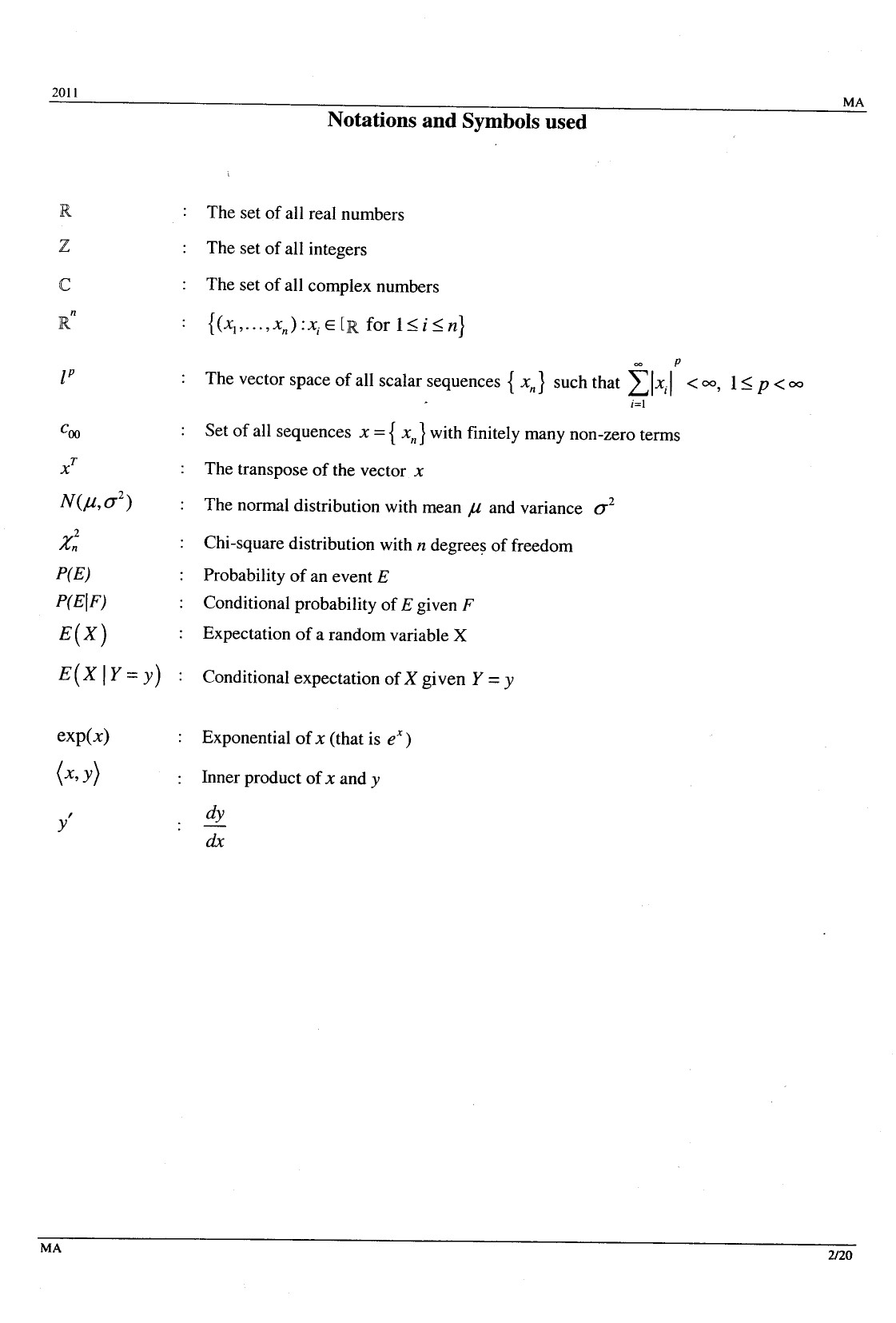 GATE Exam Question Paper 2011 Mathematics 2
