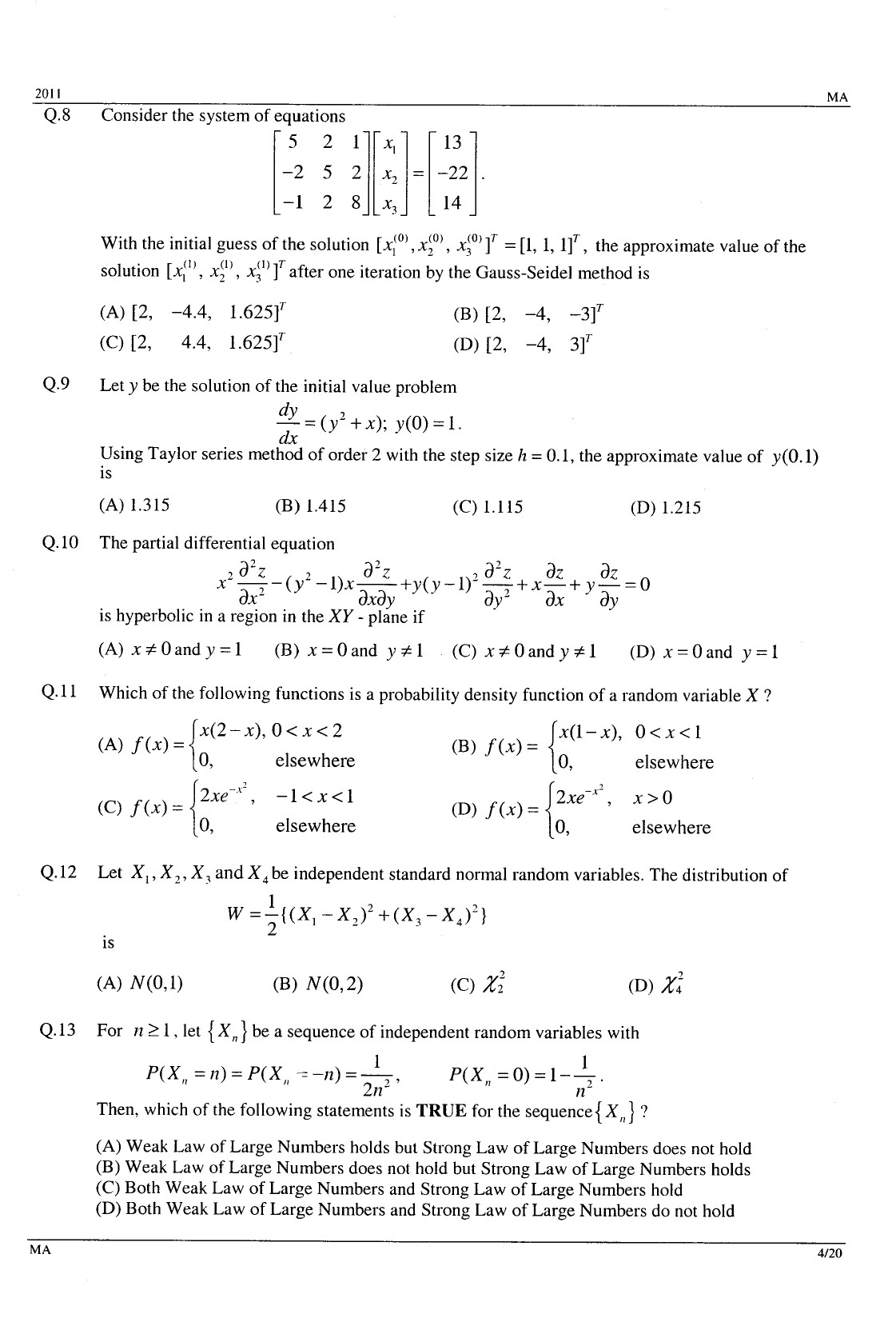 GATE Exam Question Paper 2011 Mathematics 4