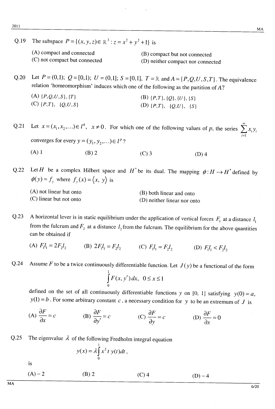 GATE Exam Question Paper 2011 Mathematics 6