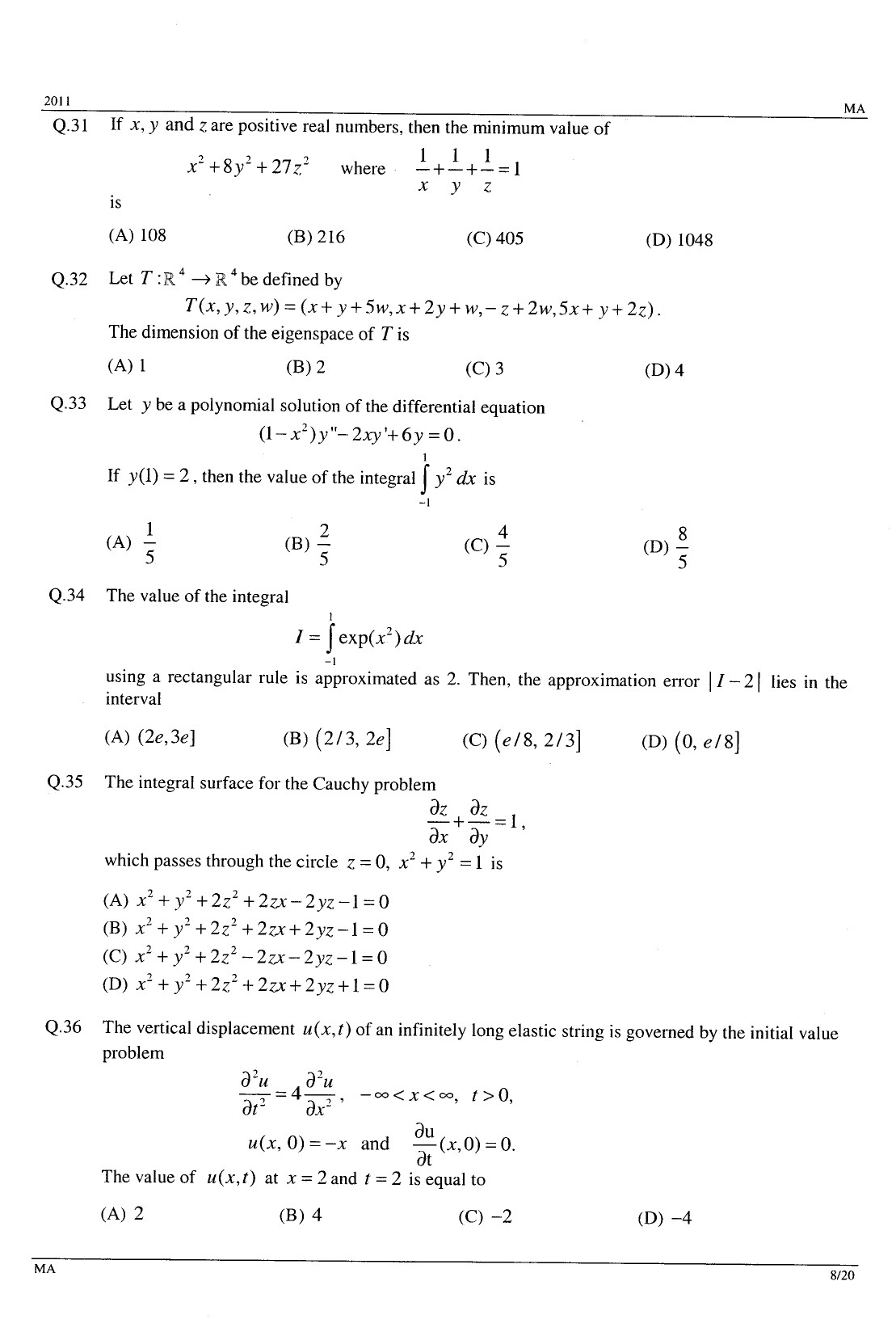 GATE Exam Question Paper 2011 Mathematics 8