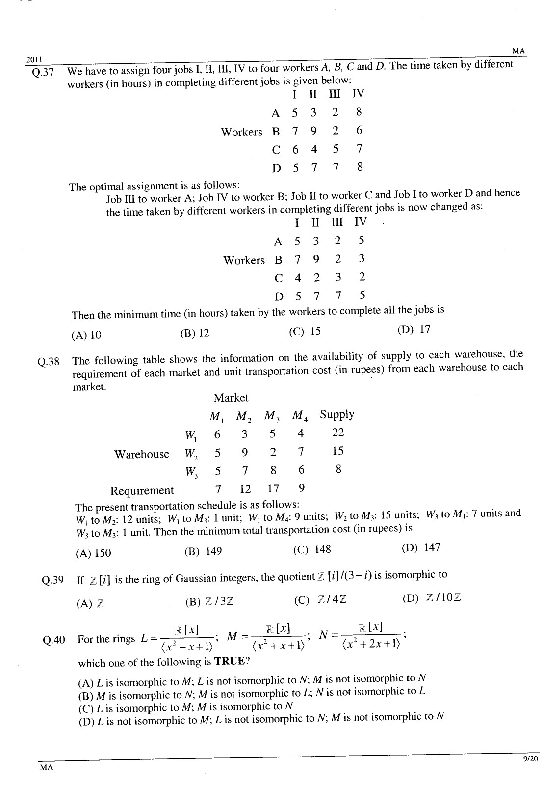 GATE Exam Question Paper 2011 Mathematics 9