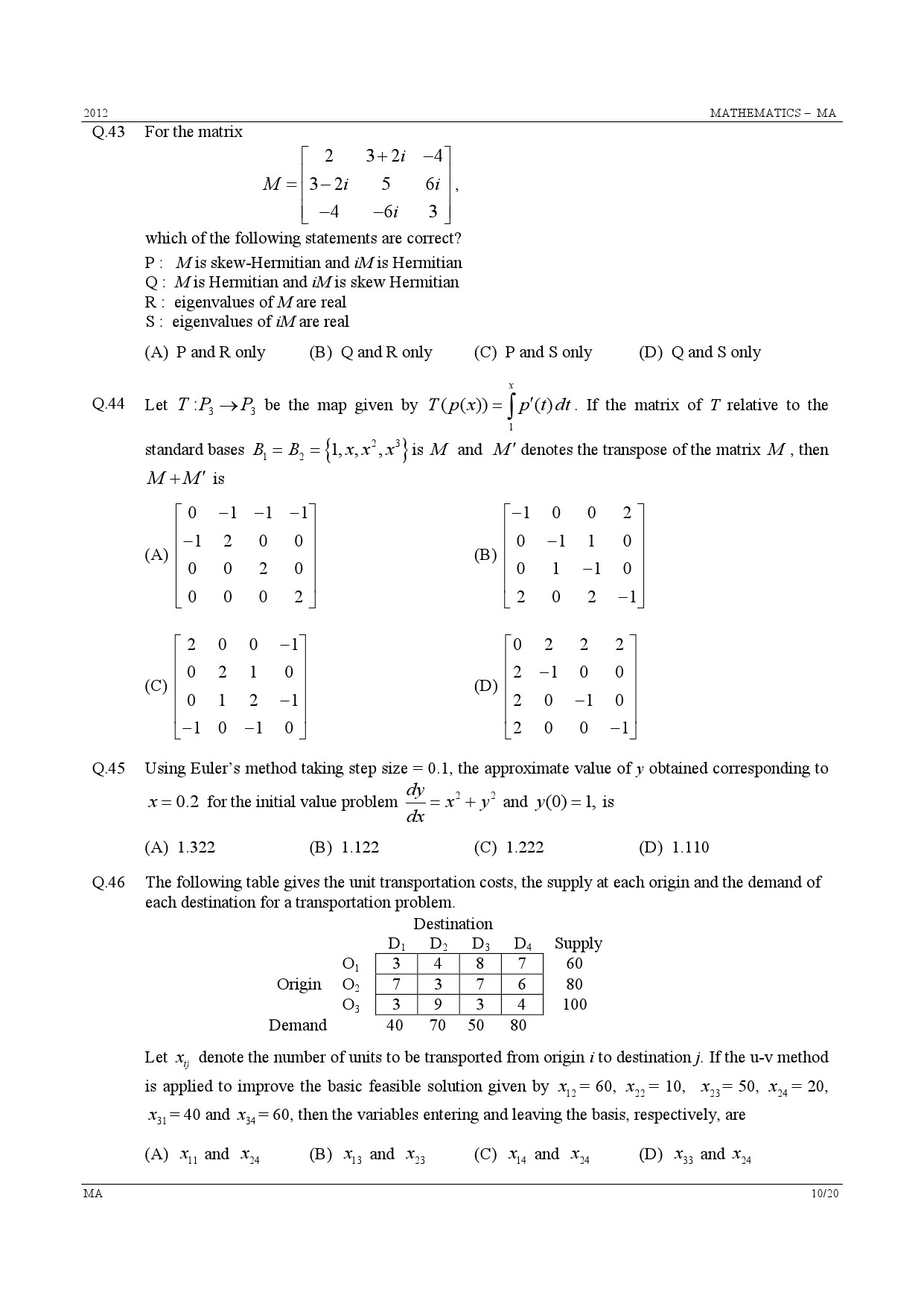 GATE Exam Question Paper 2012 Mathematics 10
