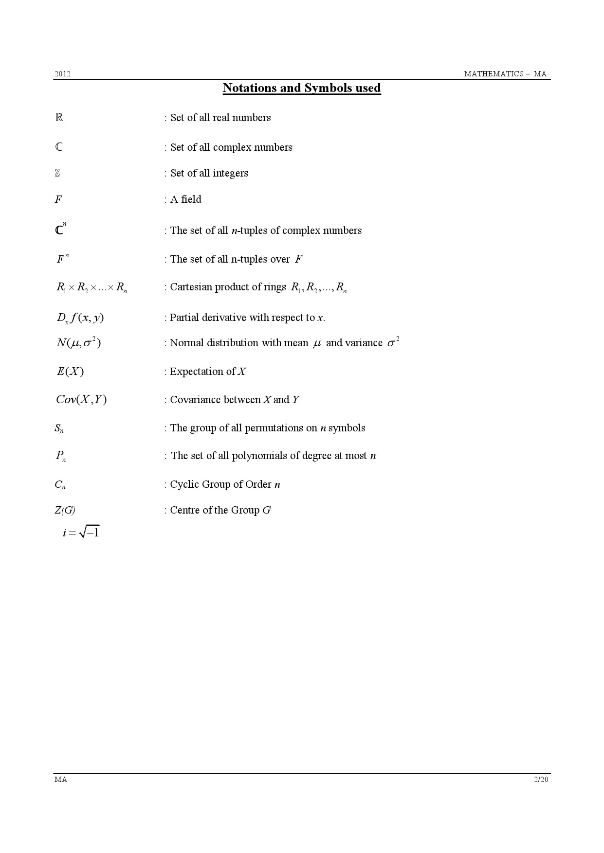 GATE Exam Question Paper 2012 Mathematics 2
