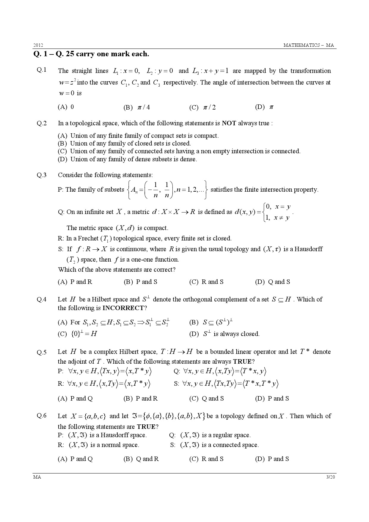 GATE Exam Question Paper 2012 Mathematics 3