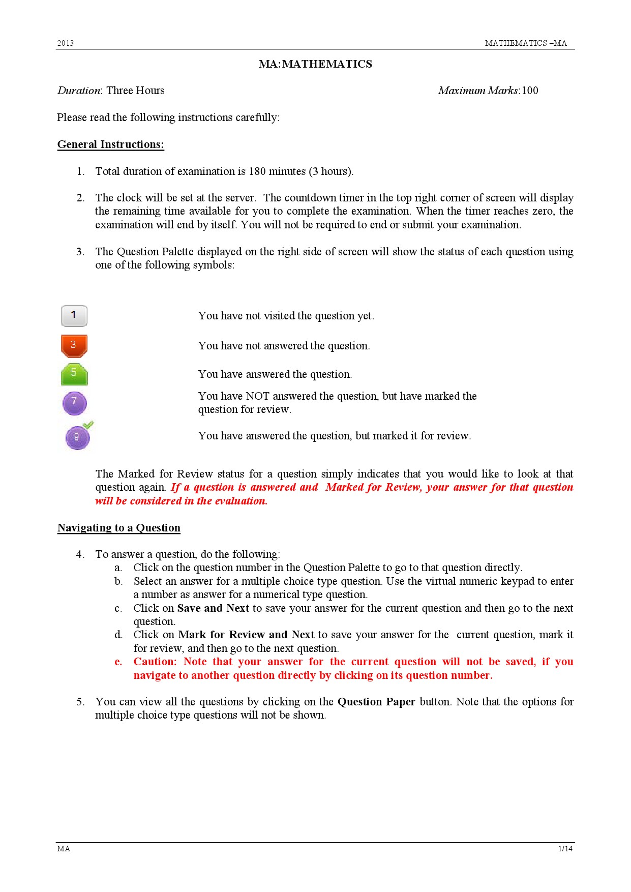 GATE Exam Question Paper 2013 Mathematics 1