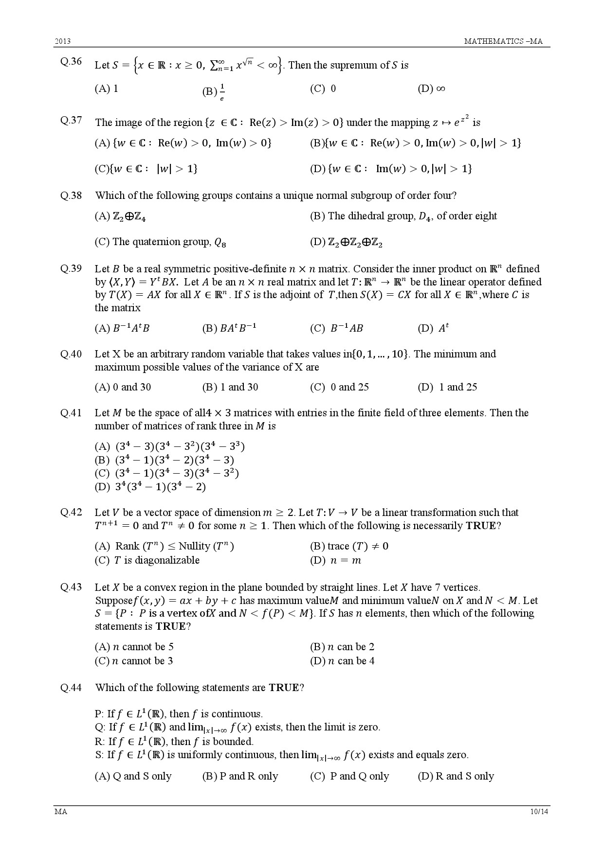 GATE Exam Question Paper 2013 Mathematics 10