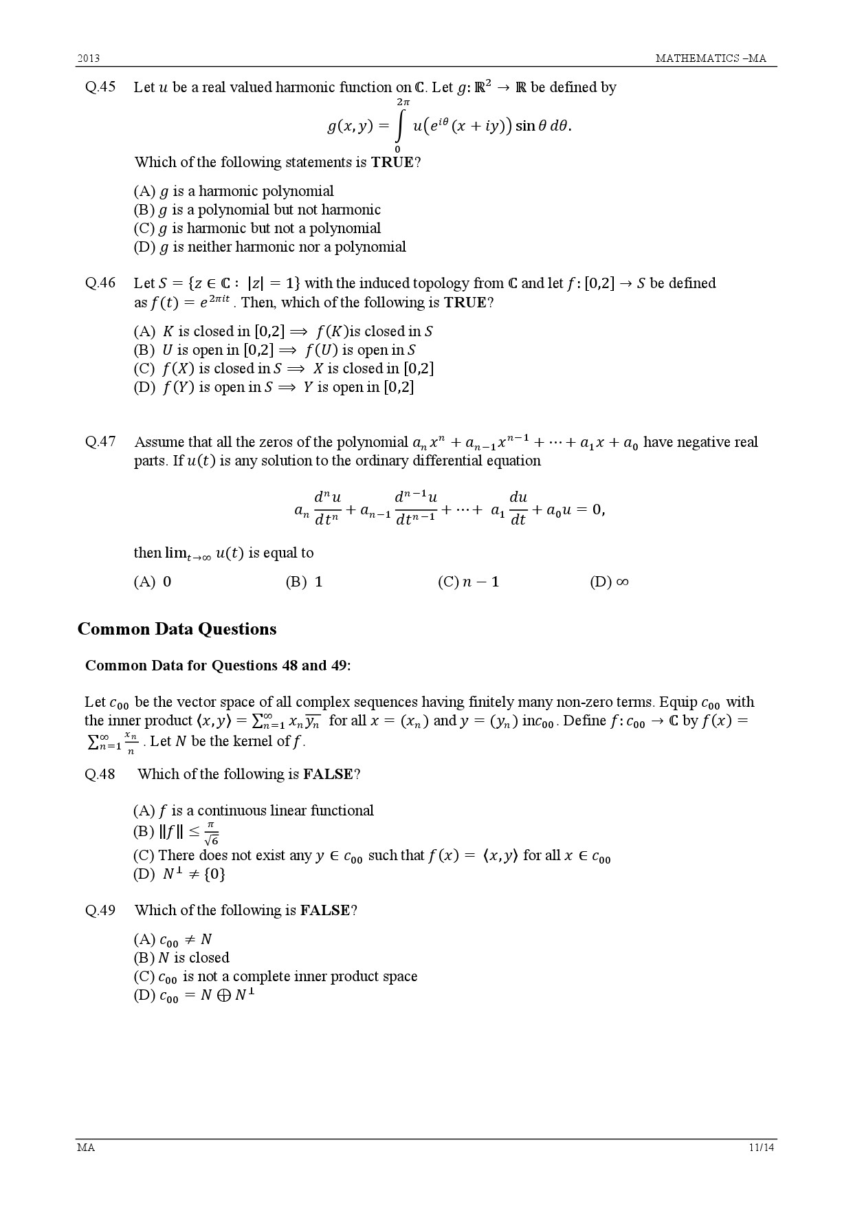 GATE Exam Question Paper 2013 Mathematics 11