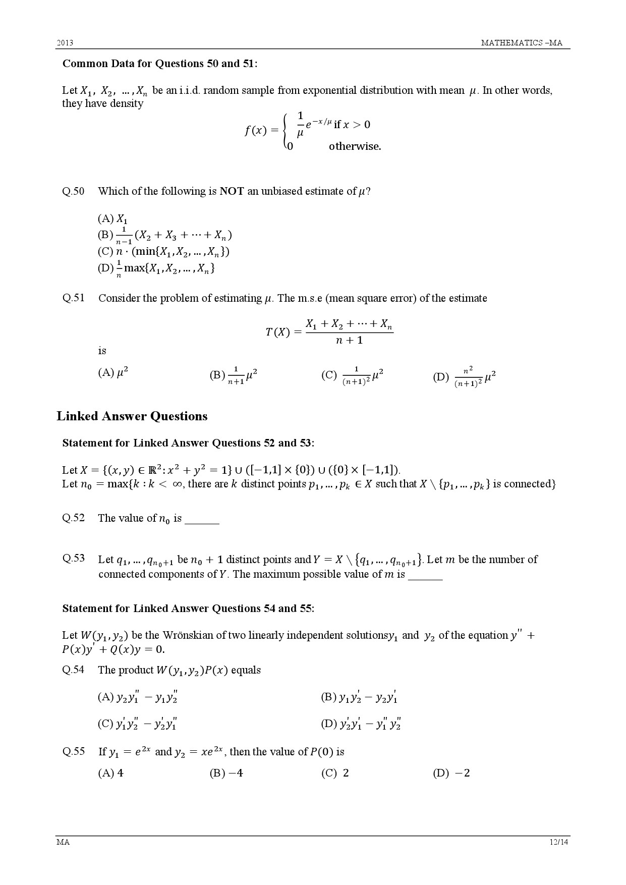 GATE Exam Question Paper 2013 Mathematics 12