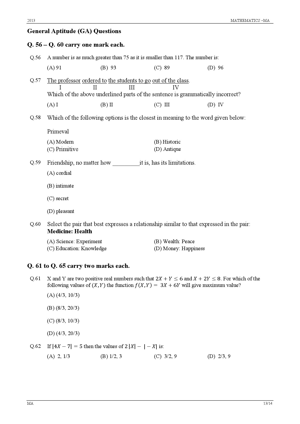 GATE Exam Question Paper 2013 Mathematics 13
