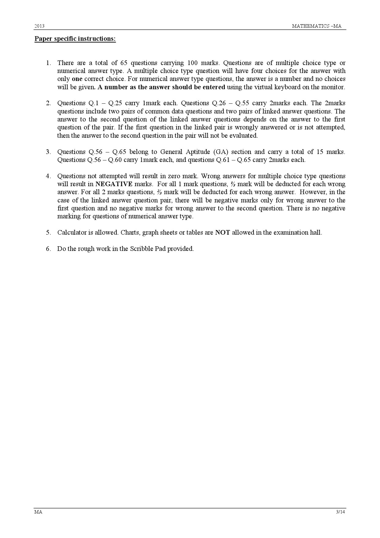 GATE Exam Question Paper 2013 Mathematics 3