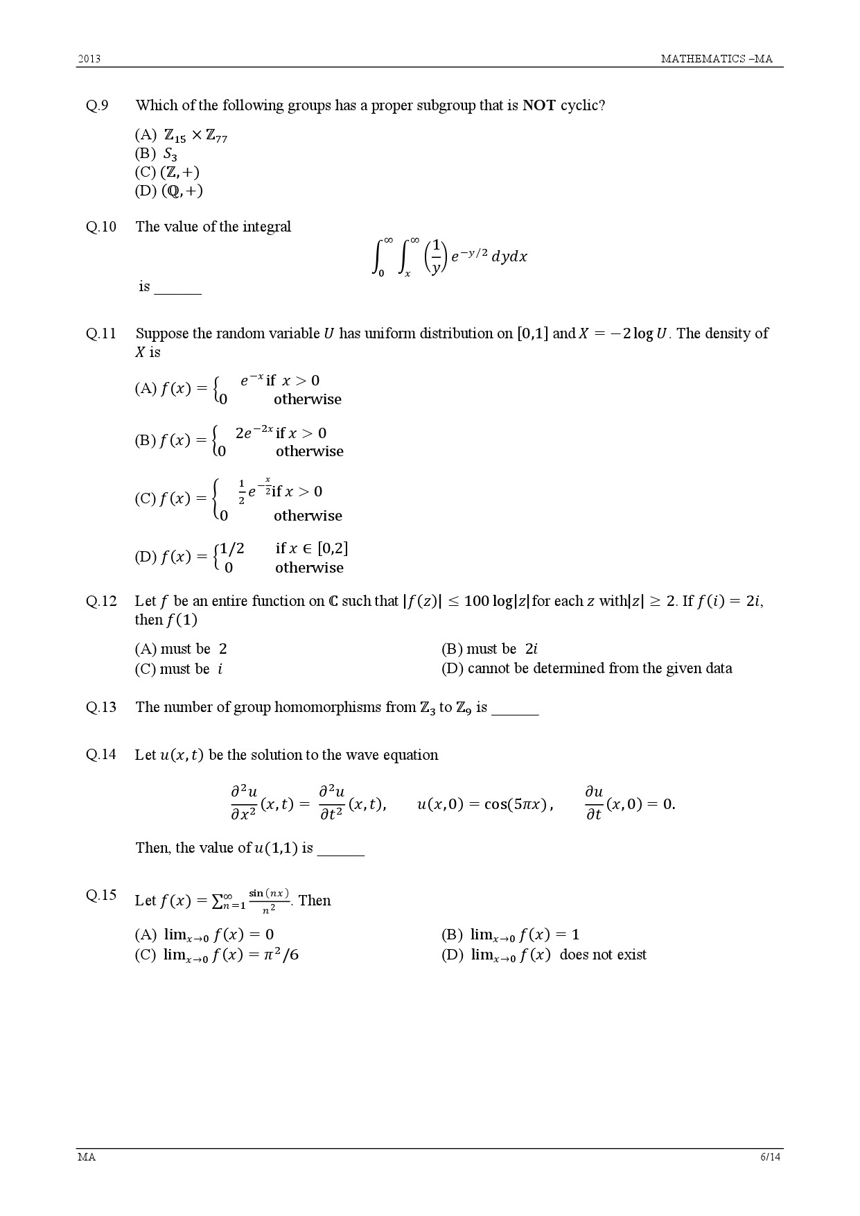 GATE Exam Question Paper 2013 Mathematics 6