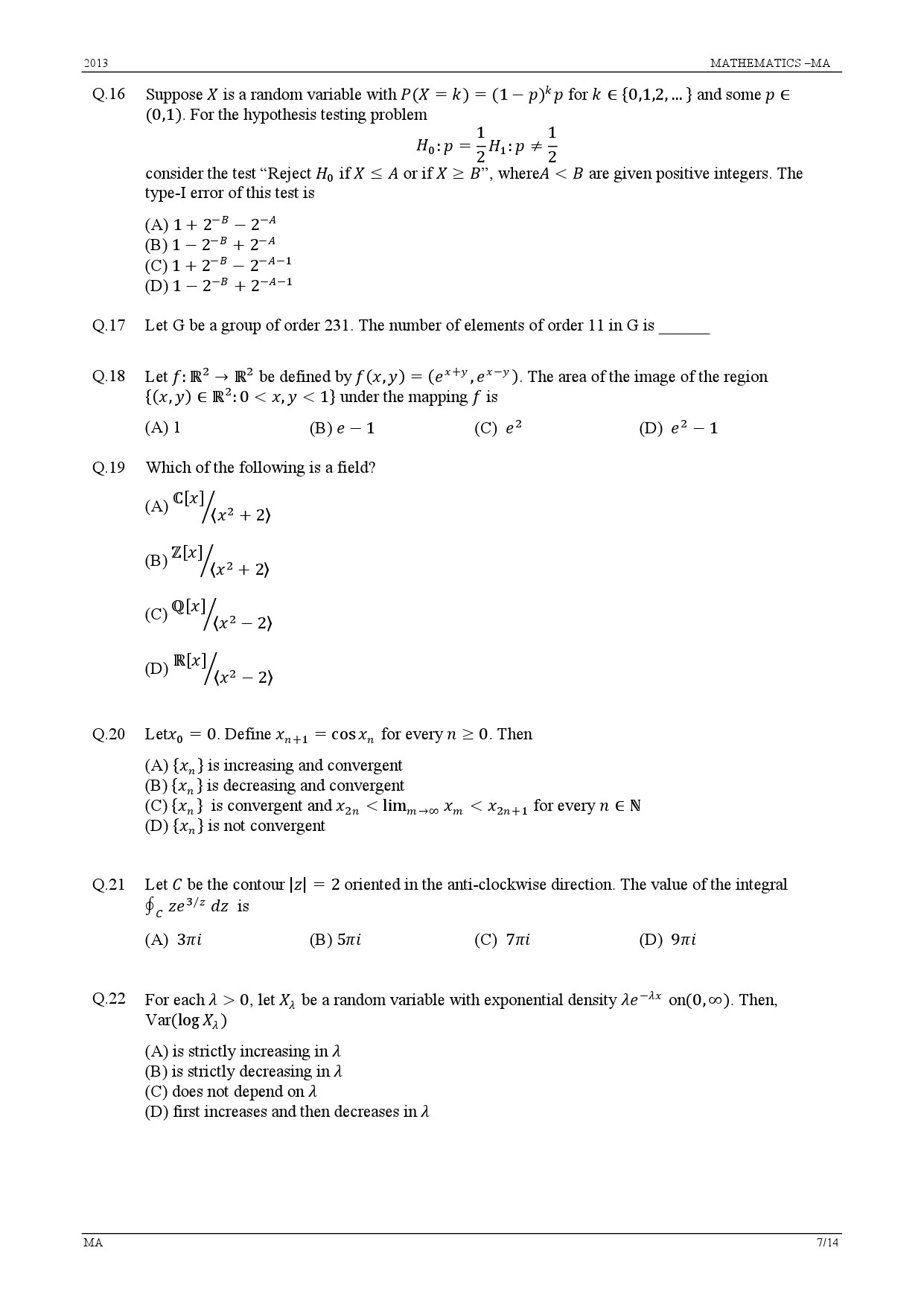 GATE Exam Question Paper 2013 Mathematics 7