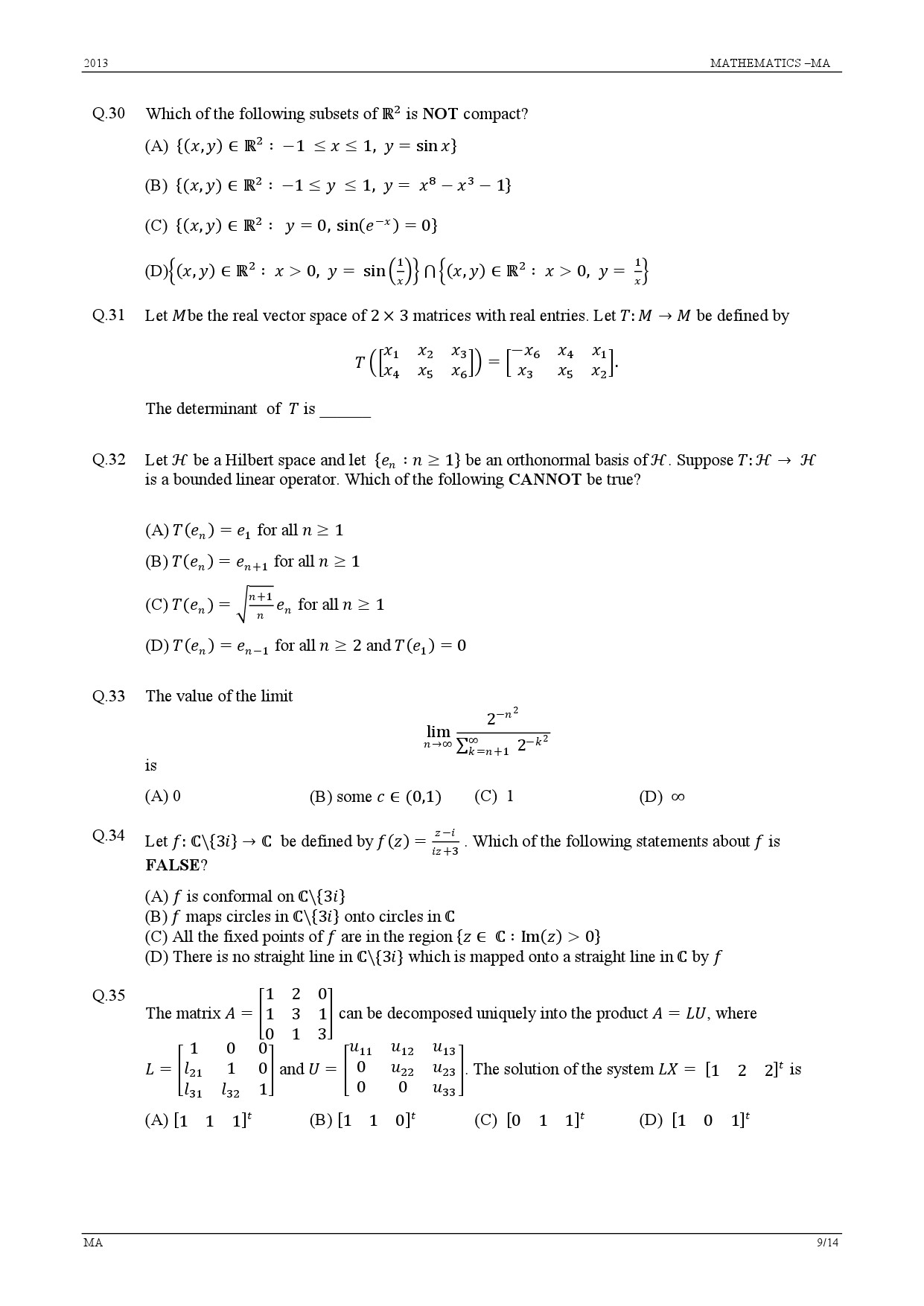 GATE Exam Question Paper 2013 Mathematics 9