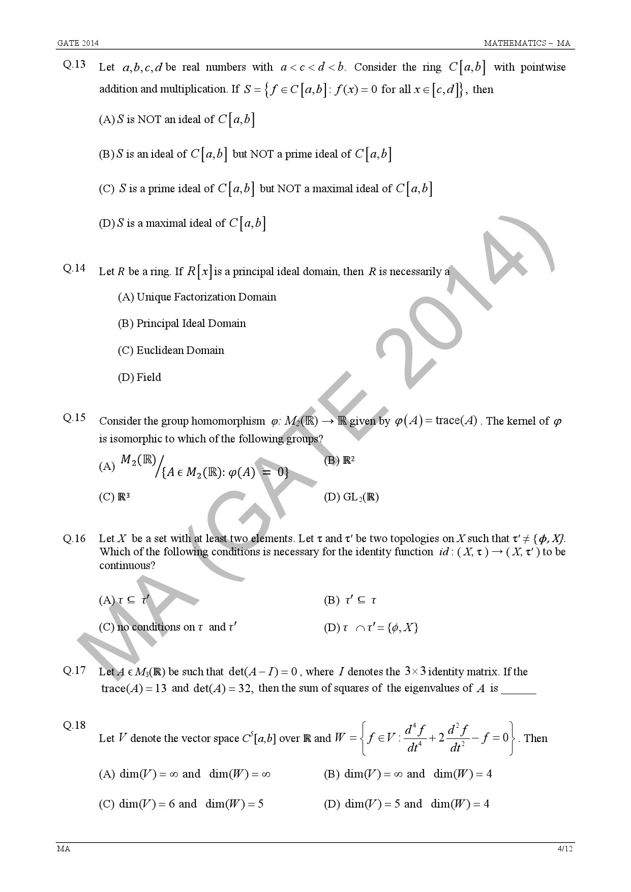 GATE Exam Question Paper 2014 Mathematics 10