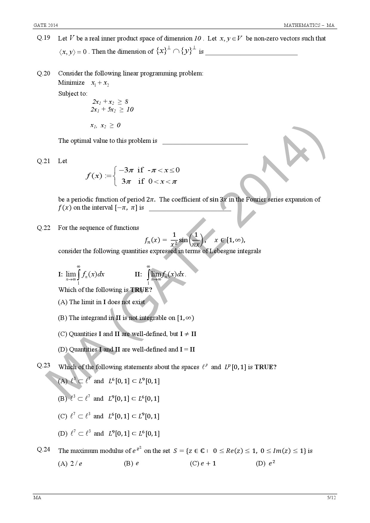 GATE Exam Question Paper 2014 Mathematics 11