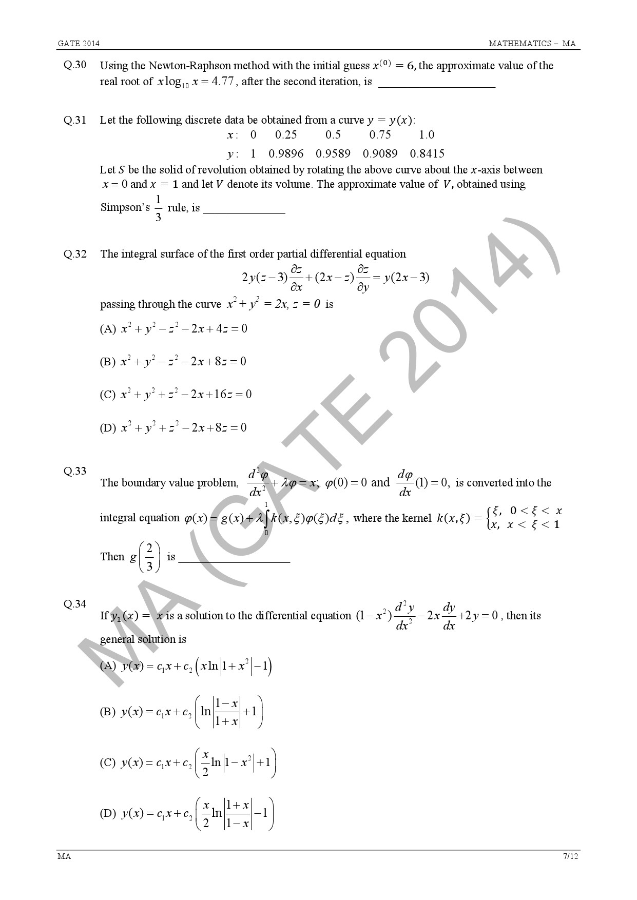 GATE Exam Question Paper 2014 Mathematics 13