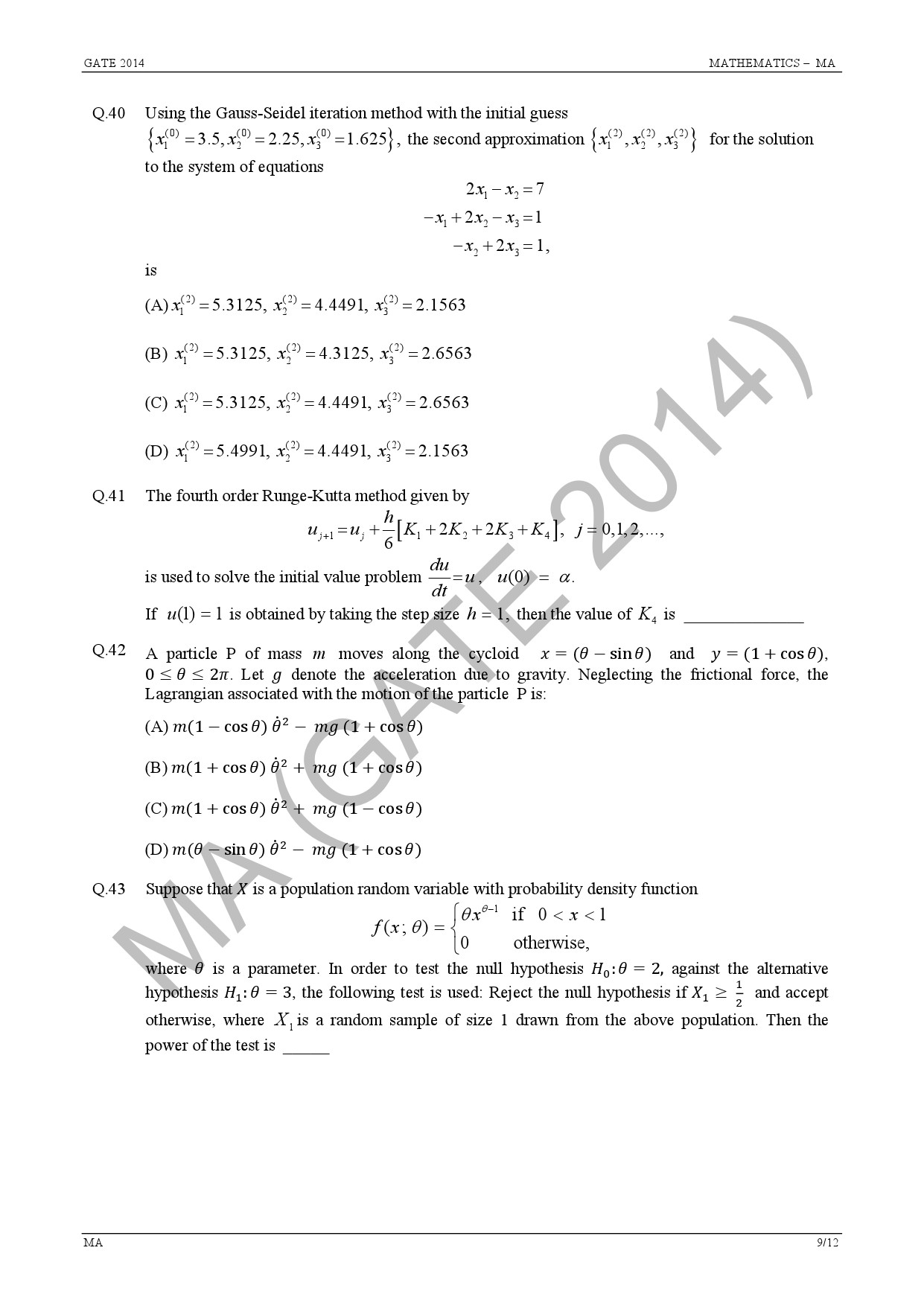 GATE Exam Question Paper 2014 Mathematics 15