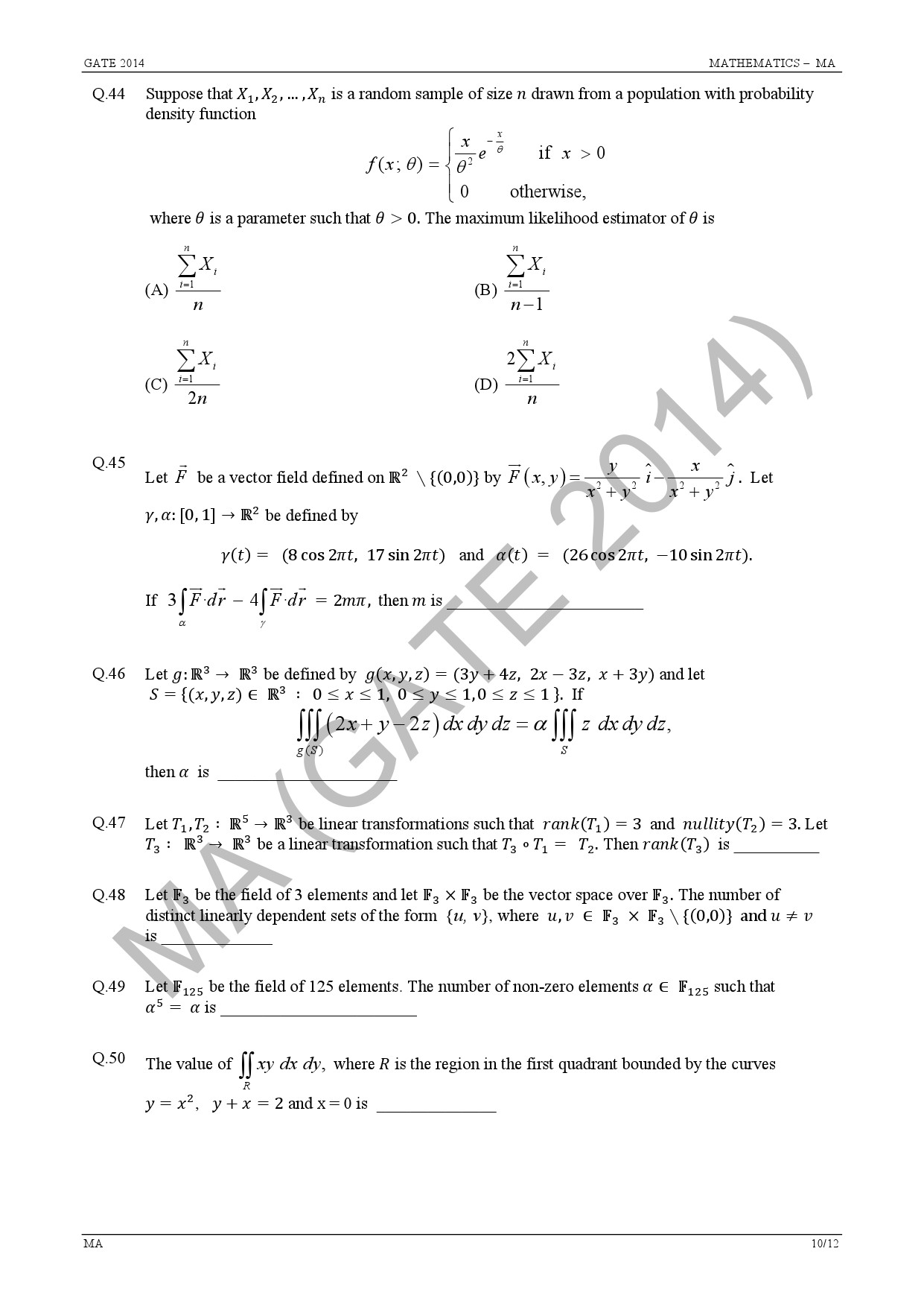 GATE Exam Question Paper 2014 Mathematics 16