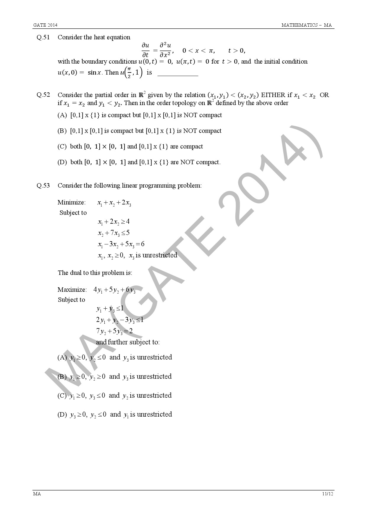 GATE Exam Question Paper 2014 Mathematics 17