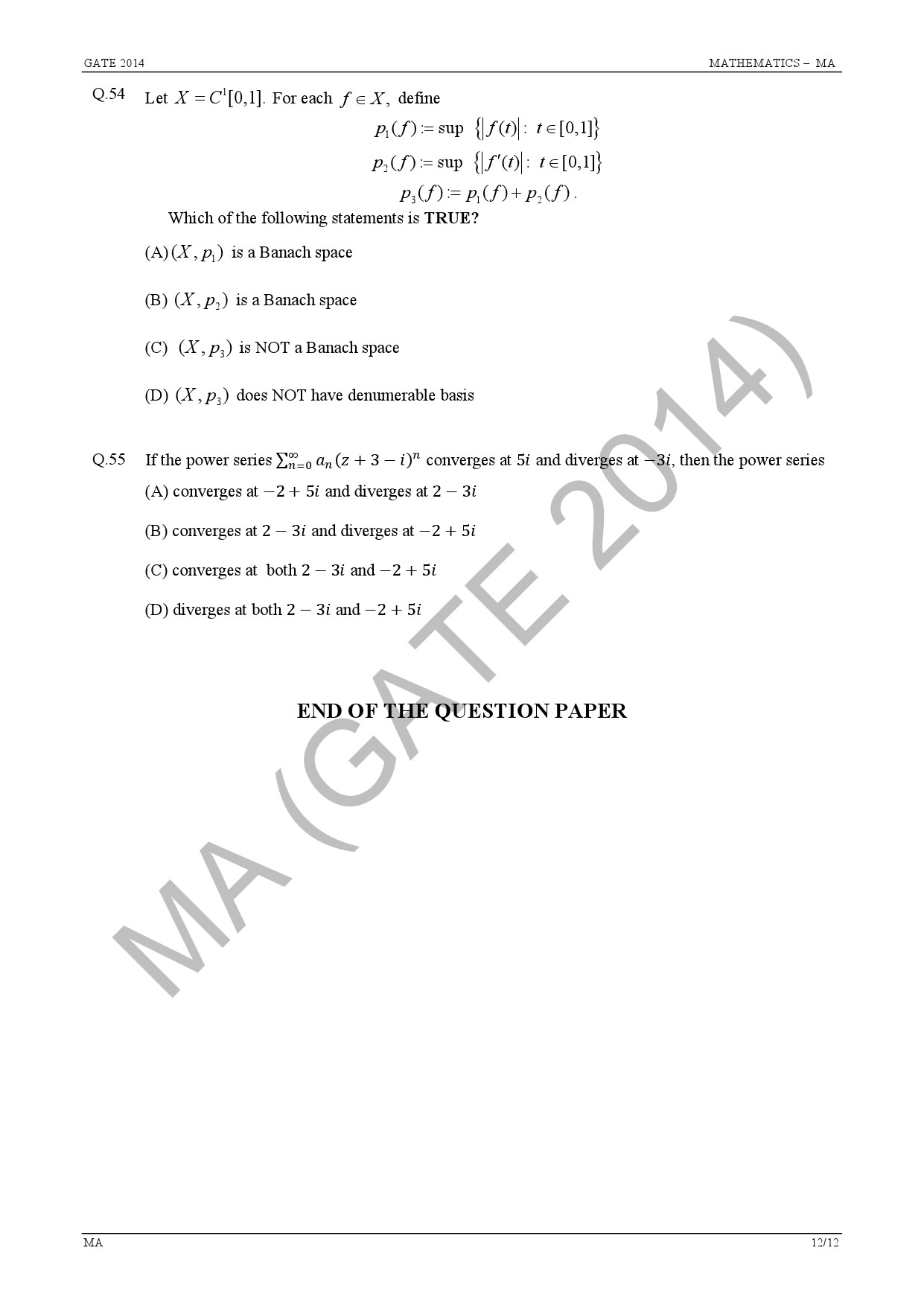 GATE Exam Question Paper 2014 Mathematics 18