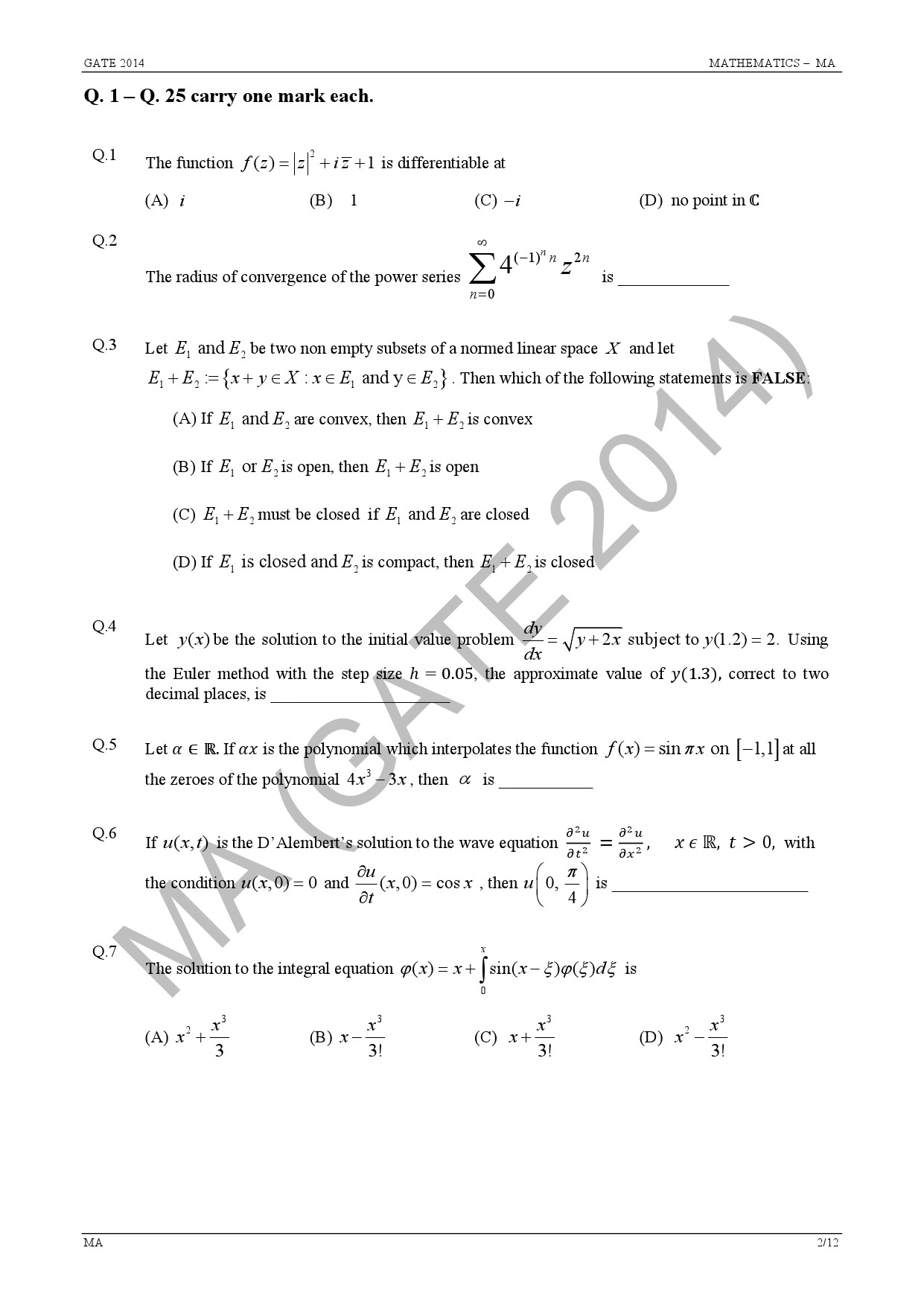GATE Exam Question Paper 2014 Mathematics 8